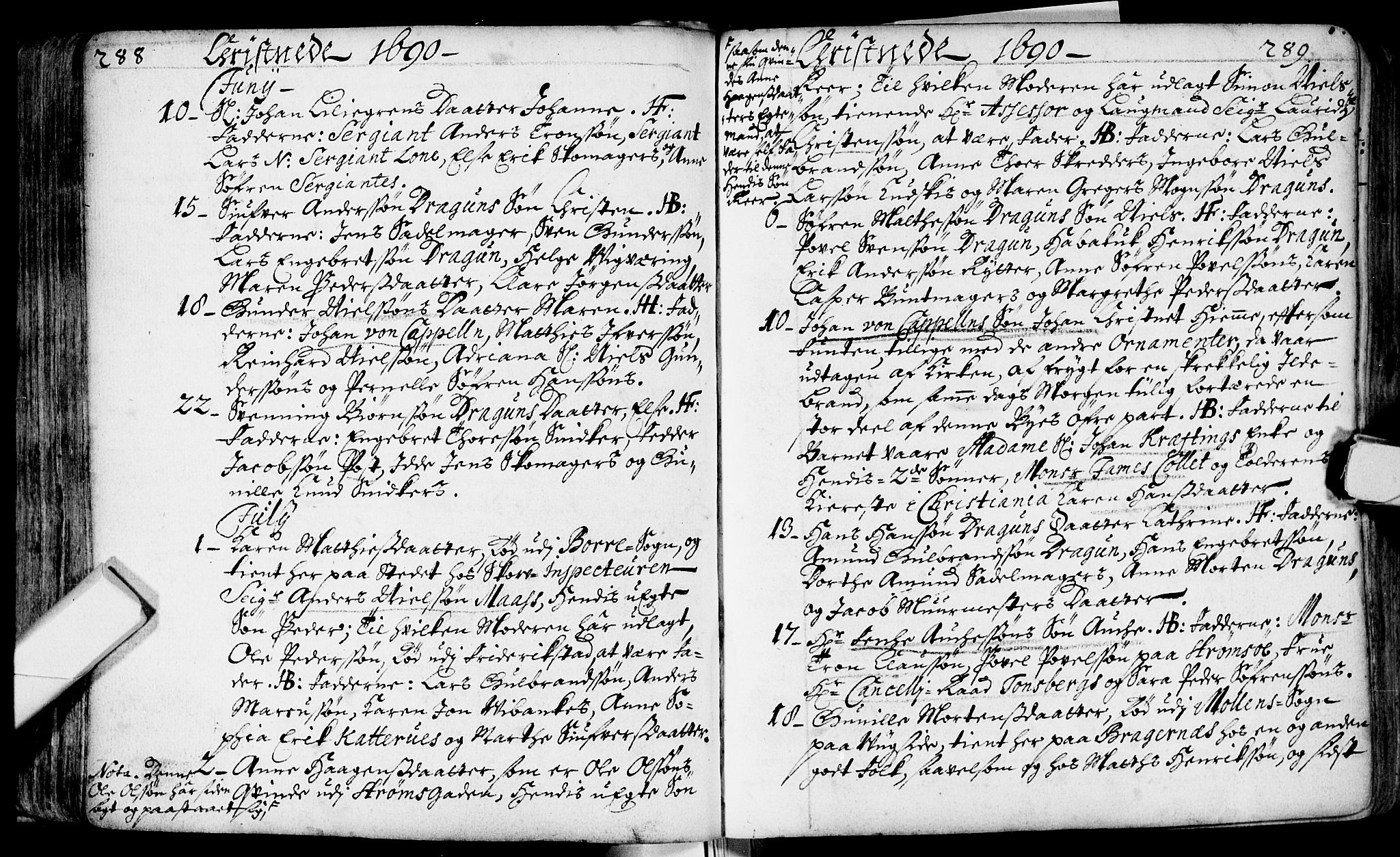 Bragernes kirkebøker, AV/SAKO-A-6/F/Fa/L0002: Parish register (official) no. I 2, 1680-1705, p. 288-289