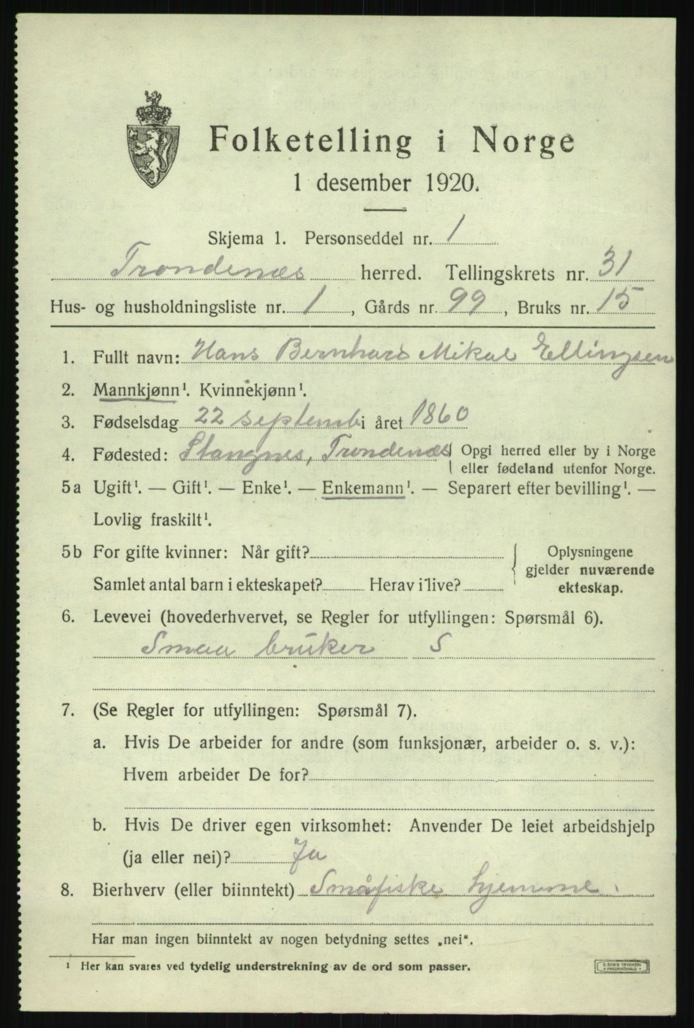 SATØ, 1920 census for Trondenes, 1920, p. 21915