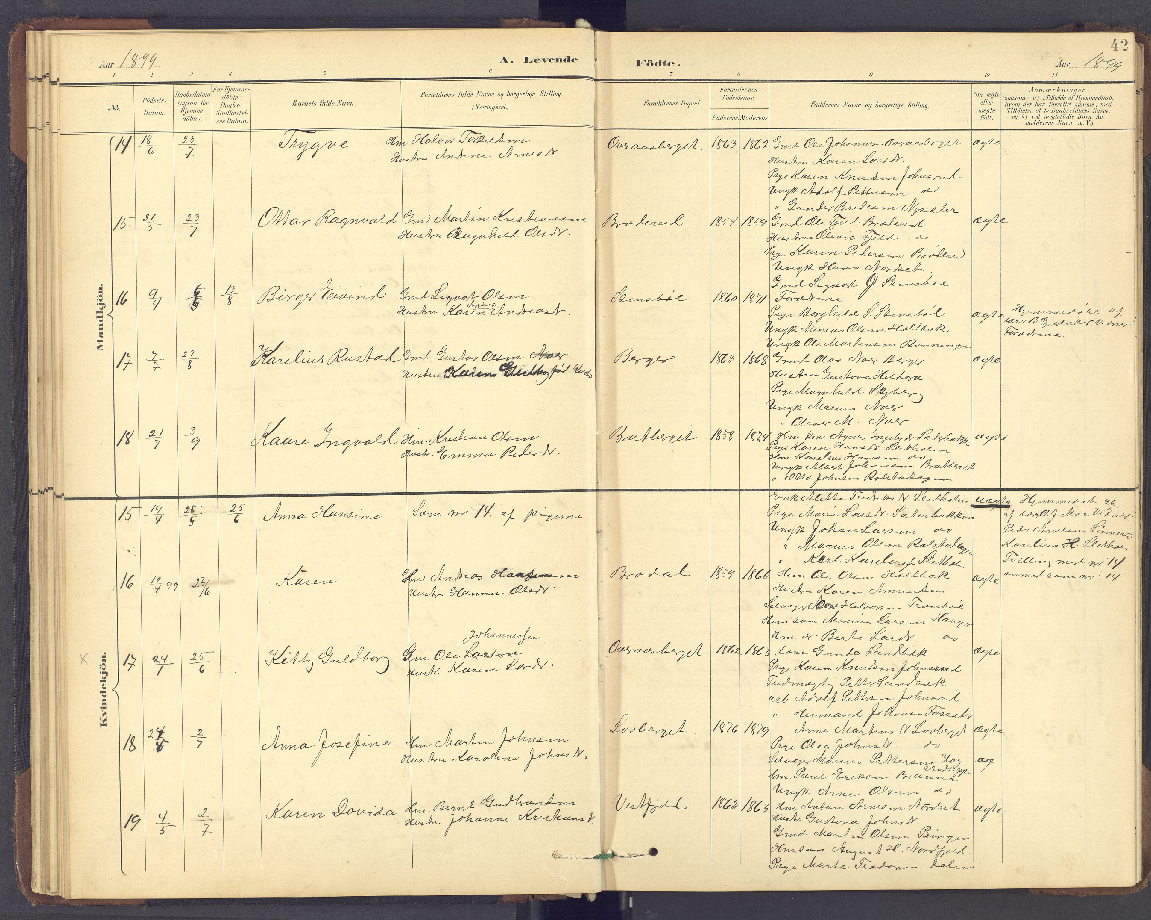 Brandval prestekontor, SAH/PREST-034/H/Ha/Hab/L0002: Parish register (copy) no. 2, 1895-1904, p. 42