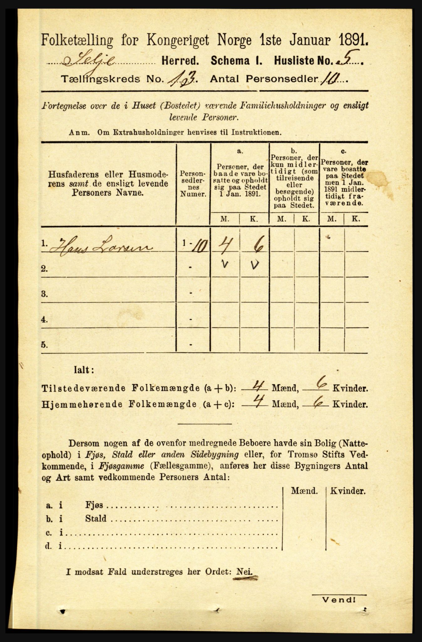 RA, 1891 census for 1441 Selje, 1891, p. 4058