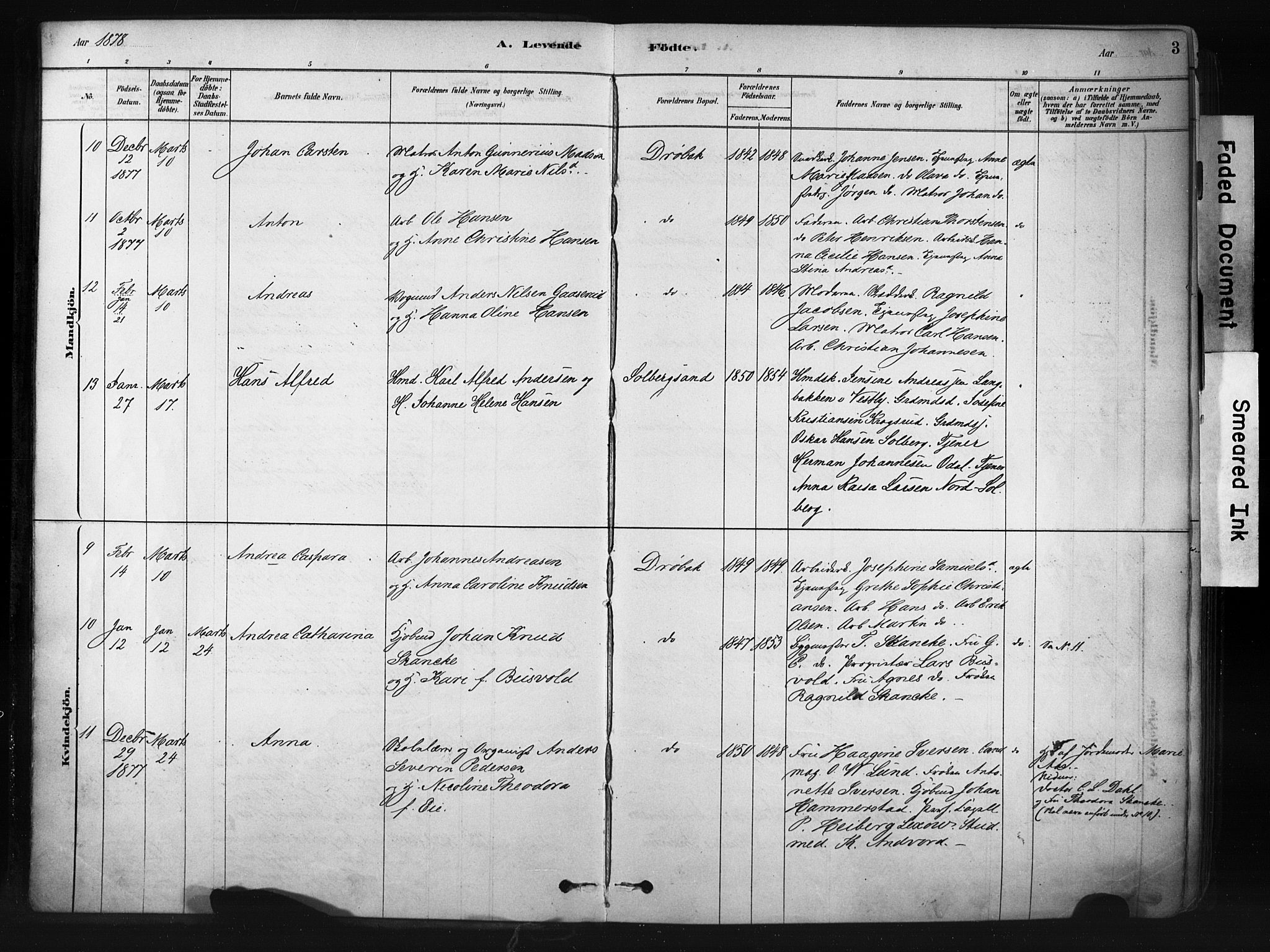 Drøbak prestekontor Kirkebøker, SAO/A-10142a/F/Fb/L0001: Parish register (official) no. II 1, 1878-1891, p. 3