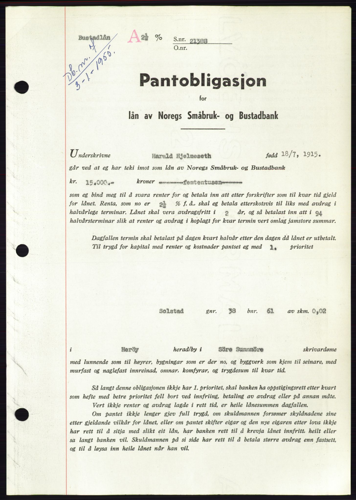 Søre Sunnmøre sorenskriveri, AV/SAT-A-4122/1/2/2C/L0126: Mortgage book no. 14B, 1954-1955, Diary no: : 7/1955