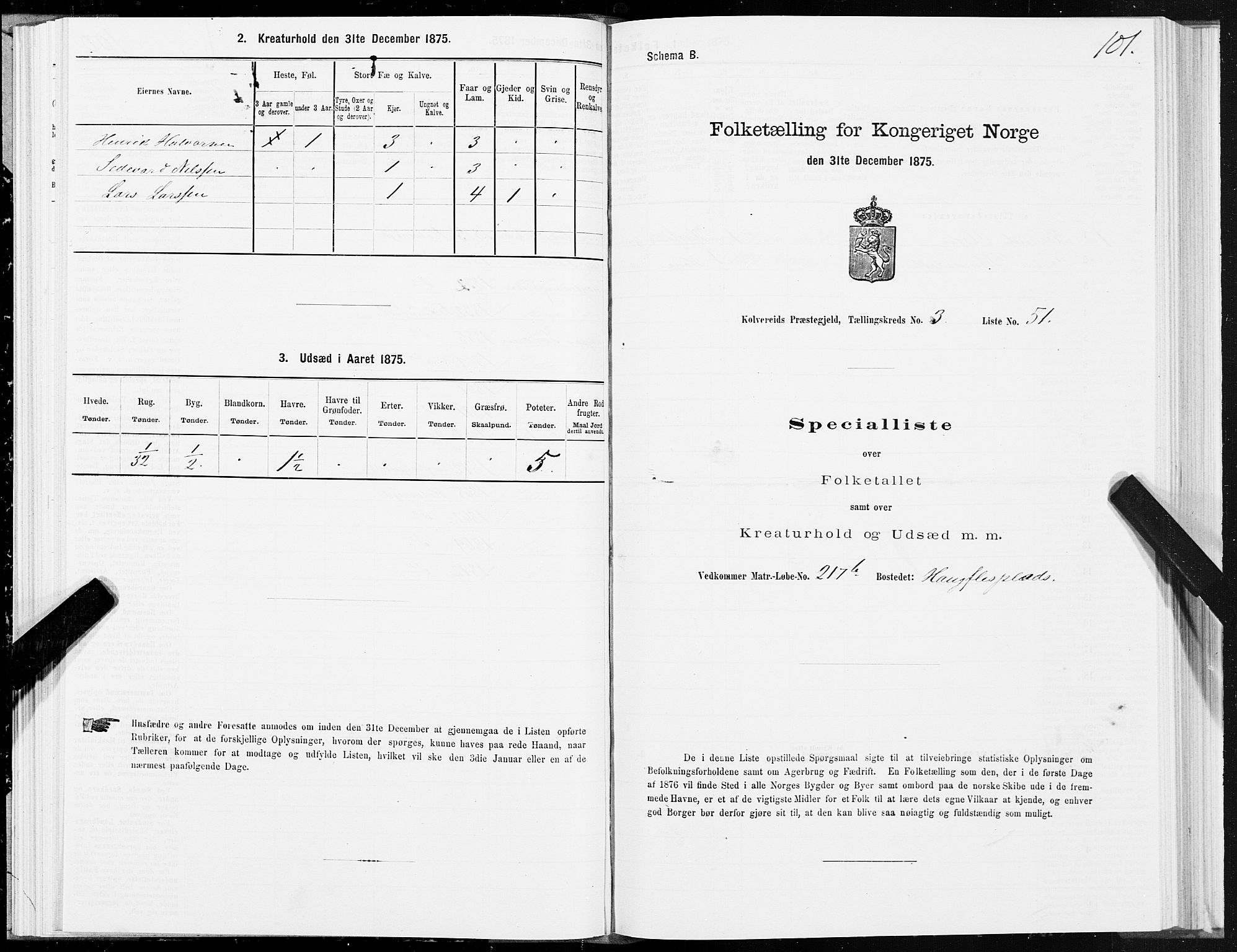 SAT, 1875 census for 1752P Kolvereid, 1875, p. 2101