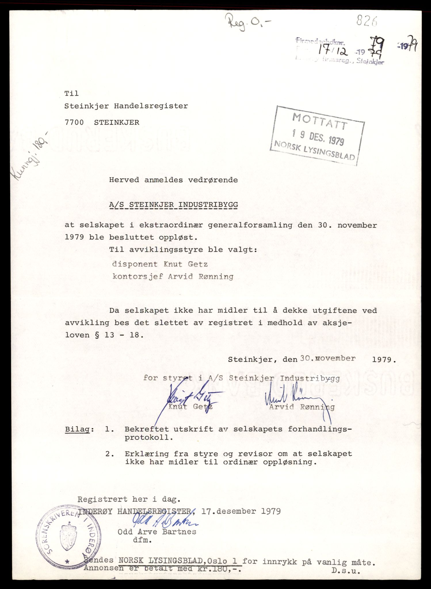 Inderøy sorenskriveri, SAT/A-4147/2/J/Jd/Jdb/L0012: Bilag, aksjeselskap, St-Tre, 1944-1990, p. 1