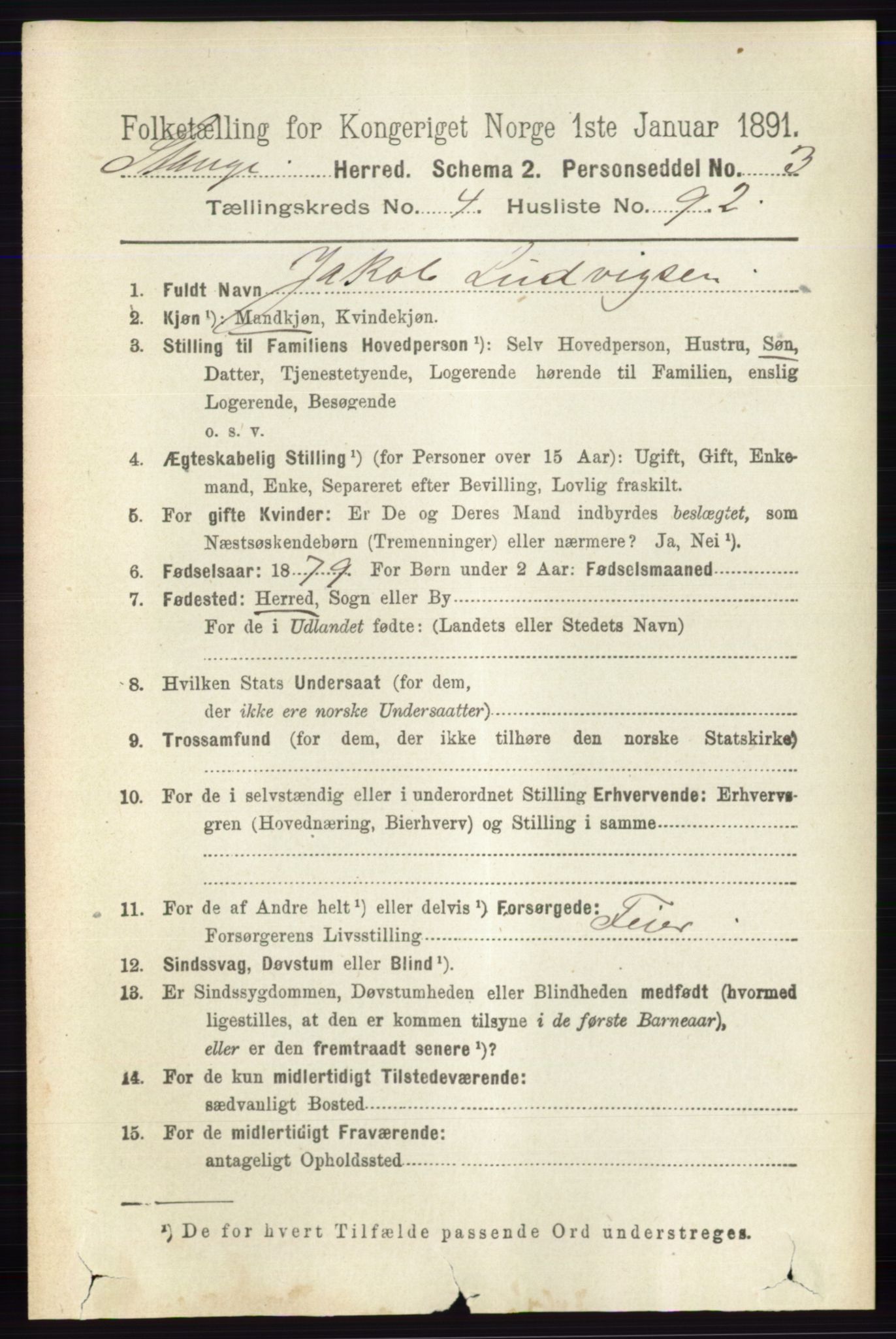 RA, 1891 census for 0417 Stange, 1891, p. 2986