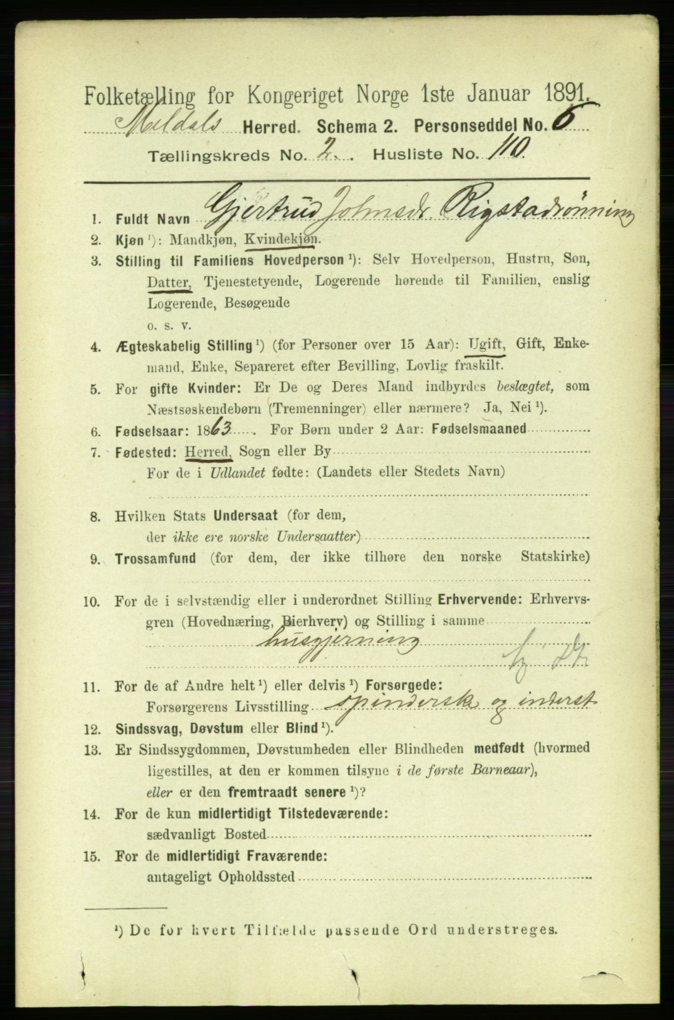 RA, 1891 census for 1636 Meldal, 1891, p. 1687