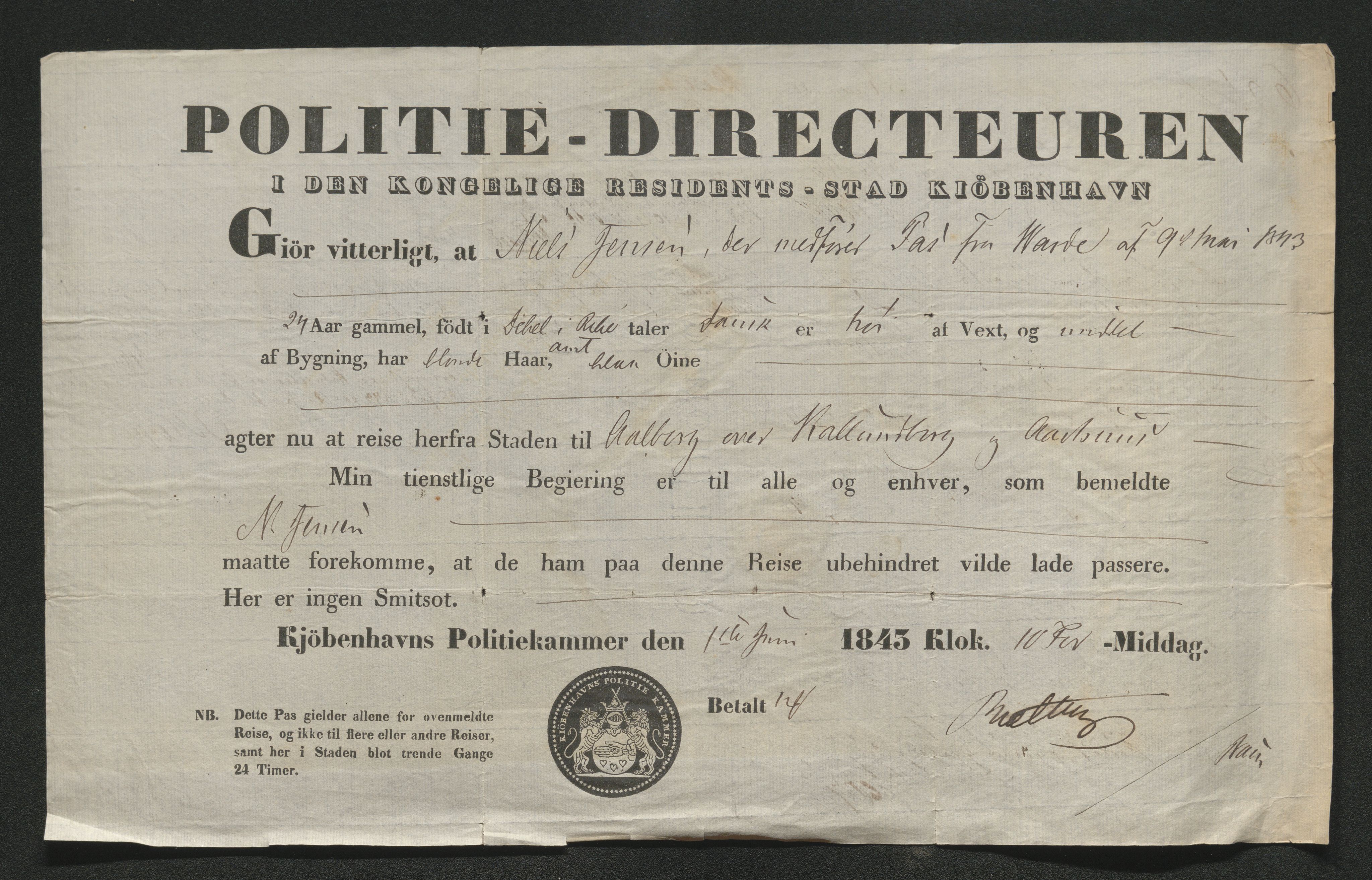 Drammen politikammer, AV/SAKO-A-623/I/Ia/Iab/L0007: Innleverte pass, 1843-1844, p. 178