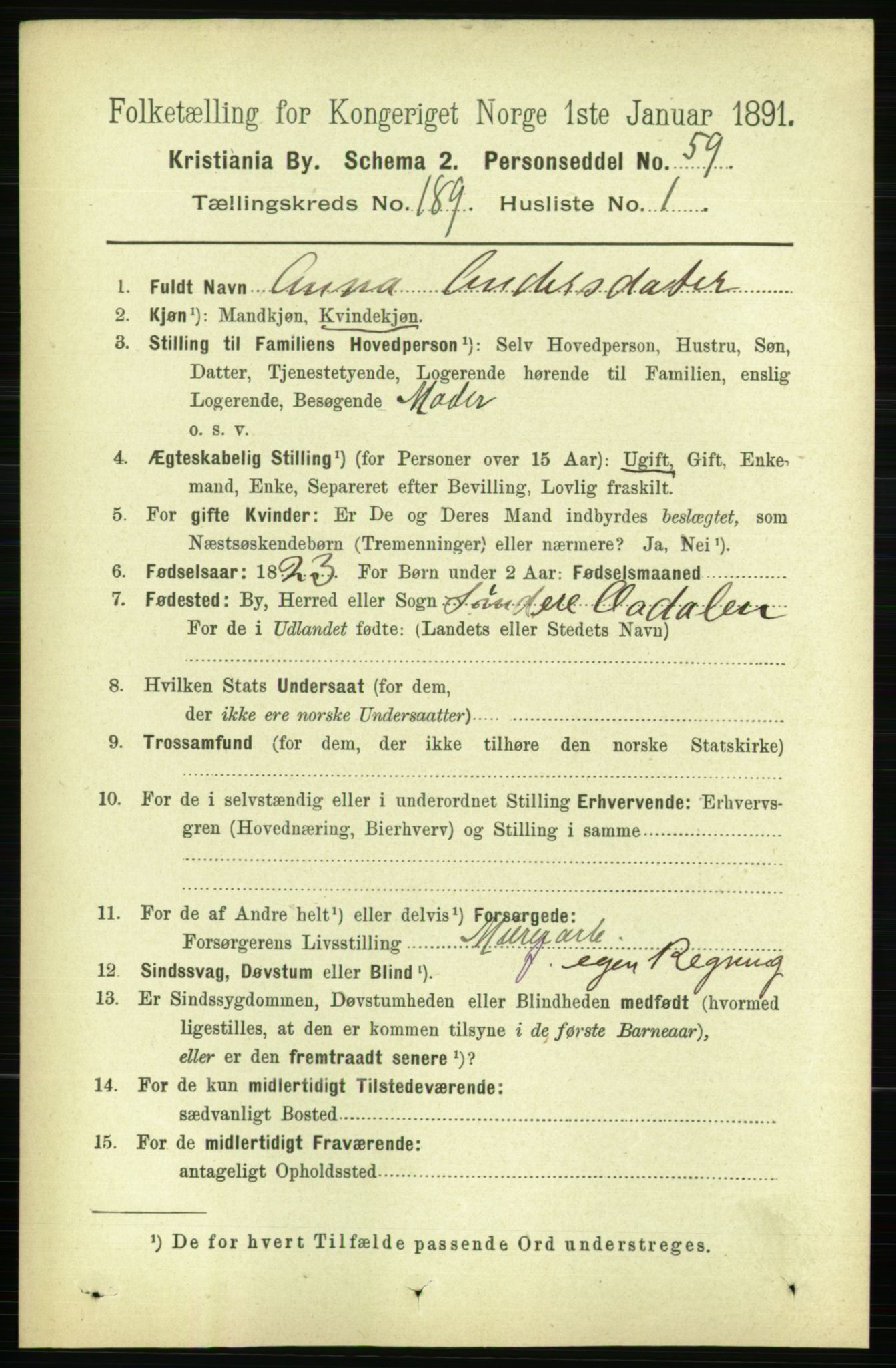 RA, 1891 census for 0301 Kristiania, 1891, p. 113248