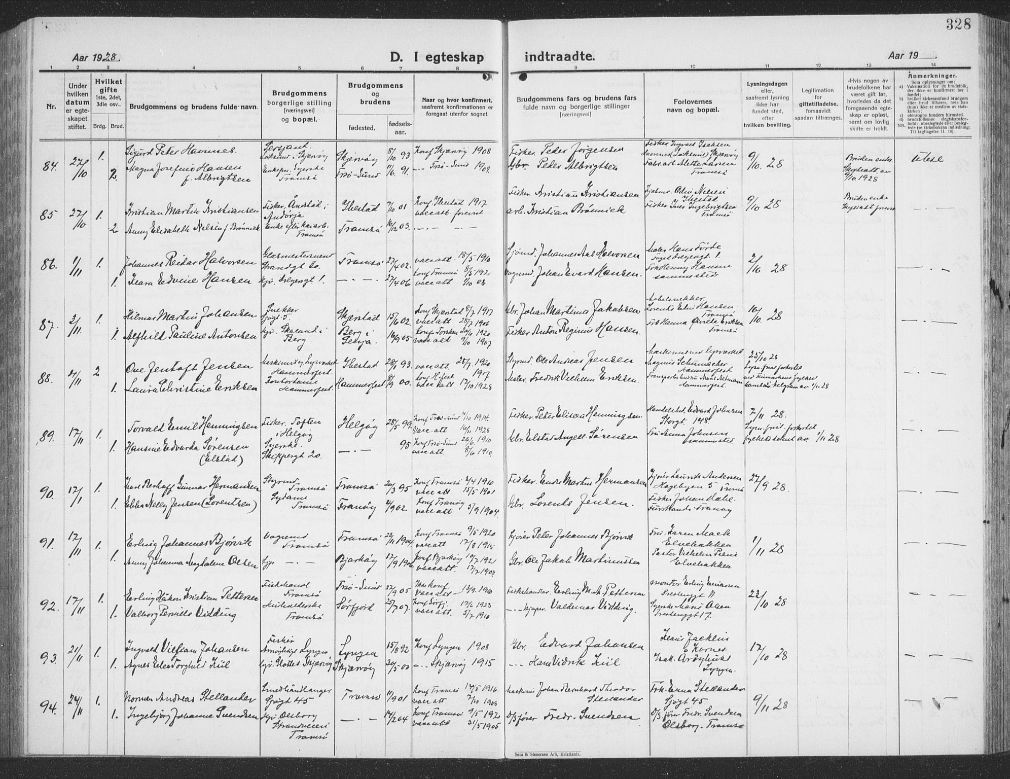 Tromsø sokneprestkontor/stiftsprosti/domprosti, AV/SATØ-S-1343/G/Gb/L0010klokker: Parish register (copy) no. 10, 1925-1937, p. 328