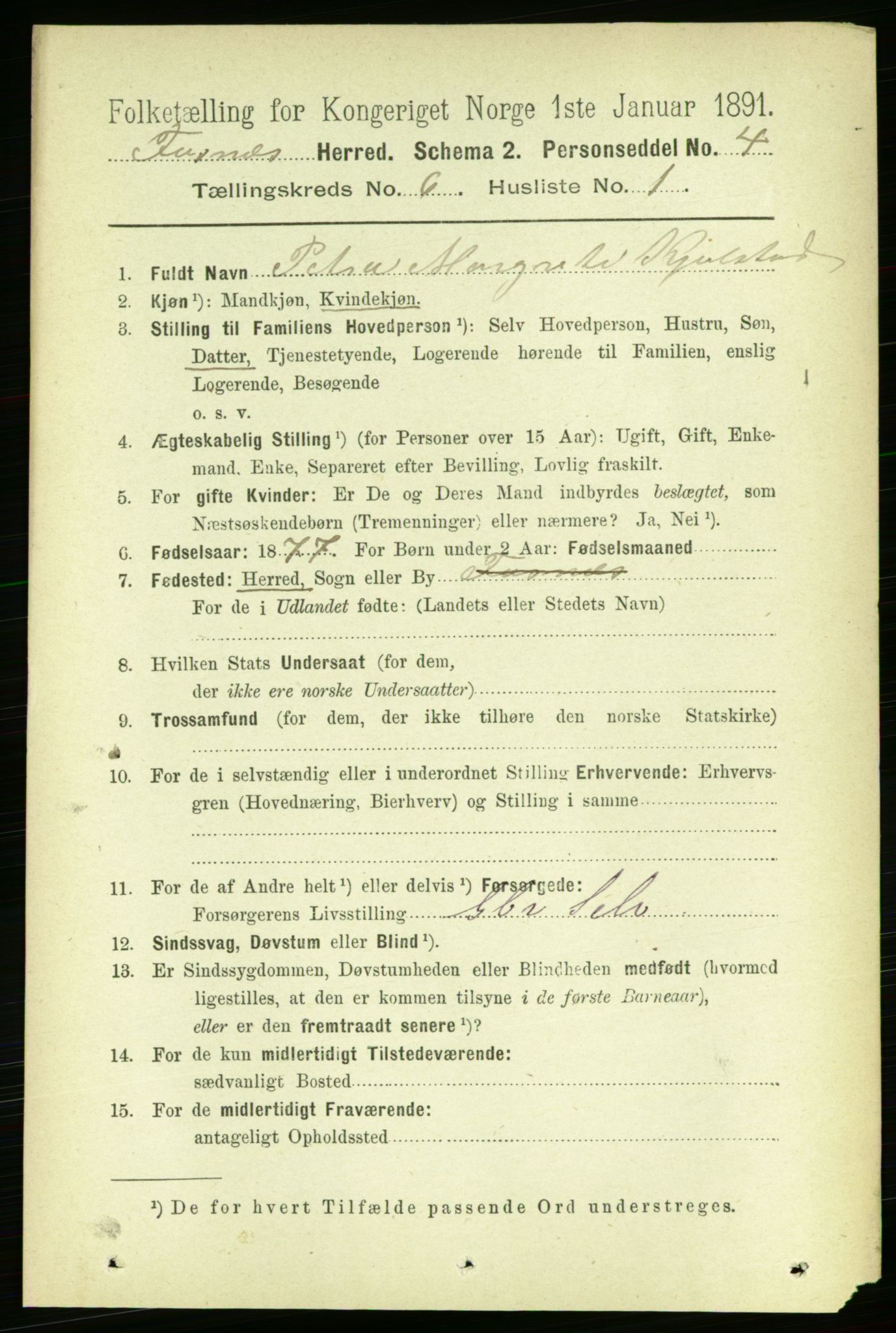 RA, 1891 census for 1748 Fosnes, 1891, p. 2765