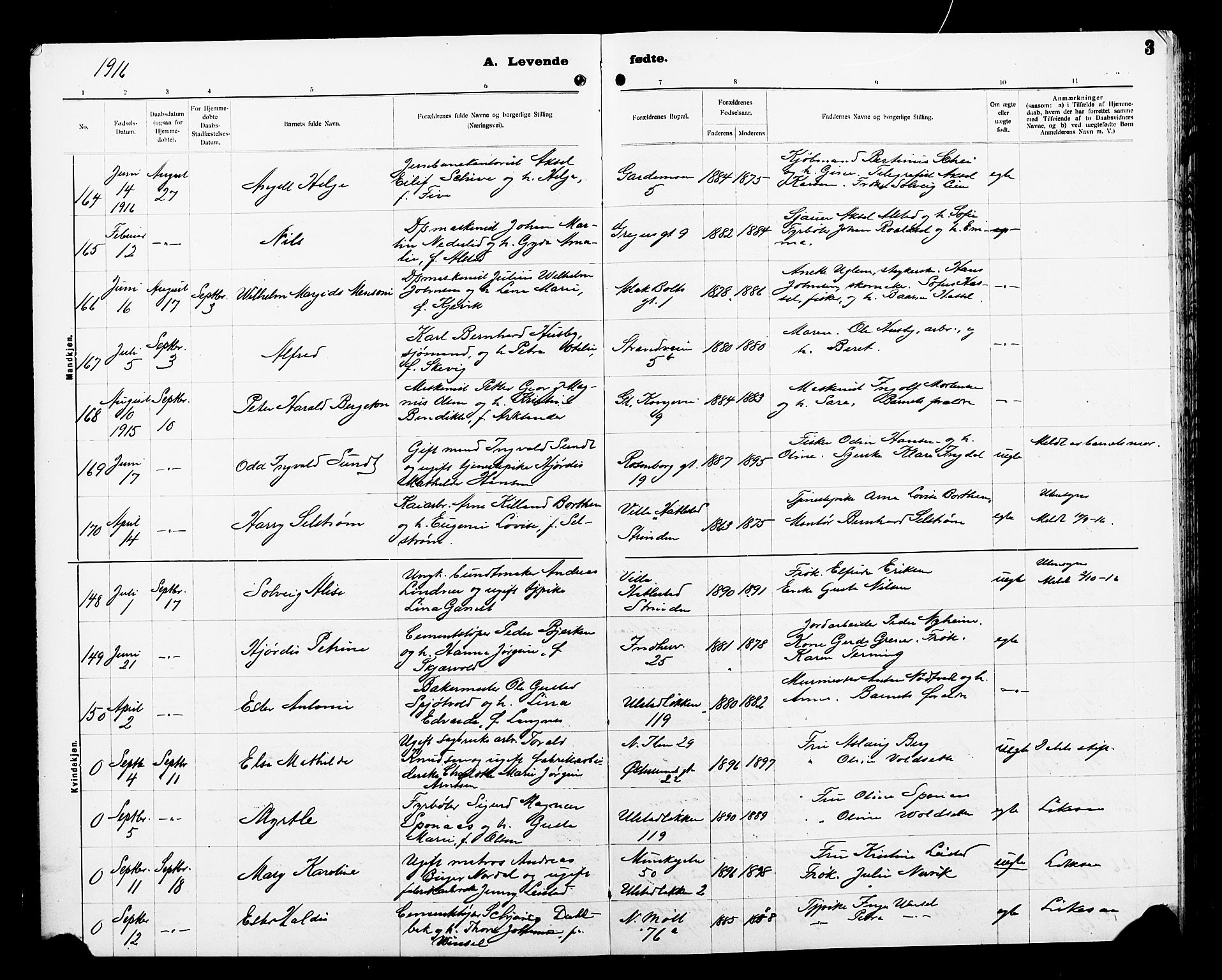 Ministerialprotokoller, klokkerbøker og fødselsregistre - Sør-Trøndelag, AV/SAT-A-1456/605/L0256: Parish register (copy) no. 605C03, 1916-1920, p. 3