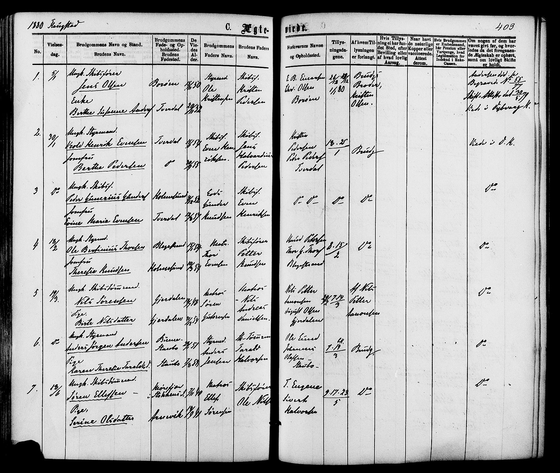 Dypvåg sokneprestkontor, SAK/1111-0007/F/Fa/Faa/L0007: Parish register (official) no. A 7 /2, 1877-1884, p. 403