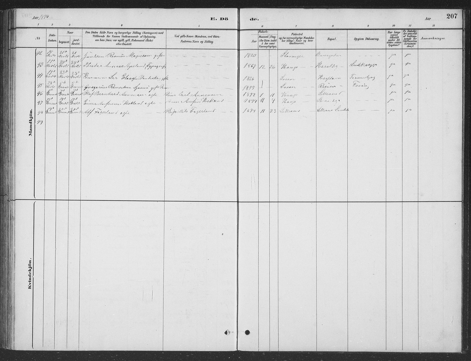 Haugesund sokneprestkontor, SAST/A -101863/H/Ha/Hab/L0002: Parish register (copy) no. B 2, 1881-1894, p. 207