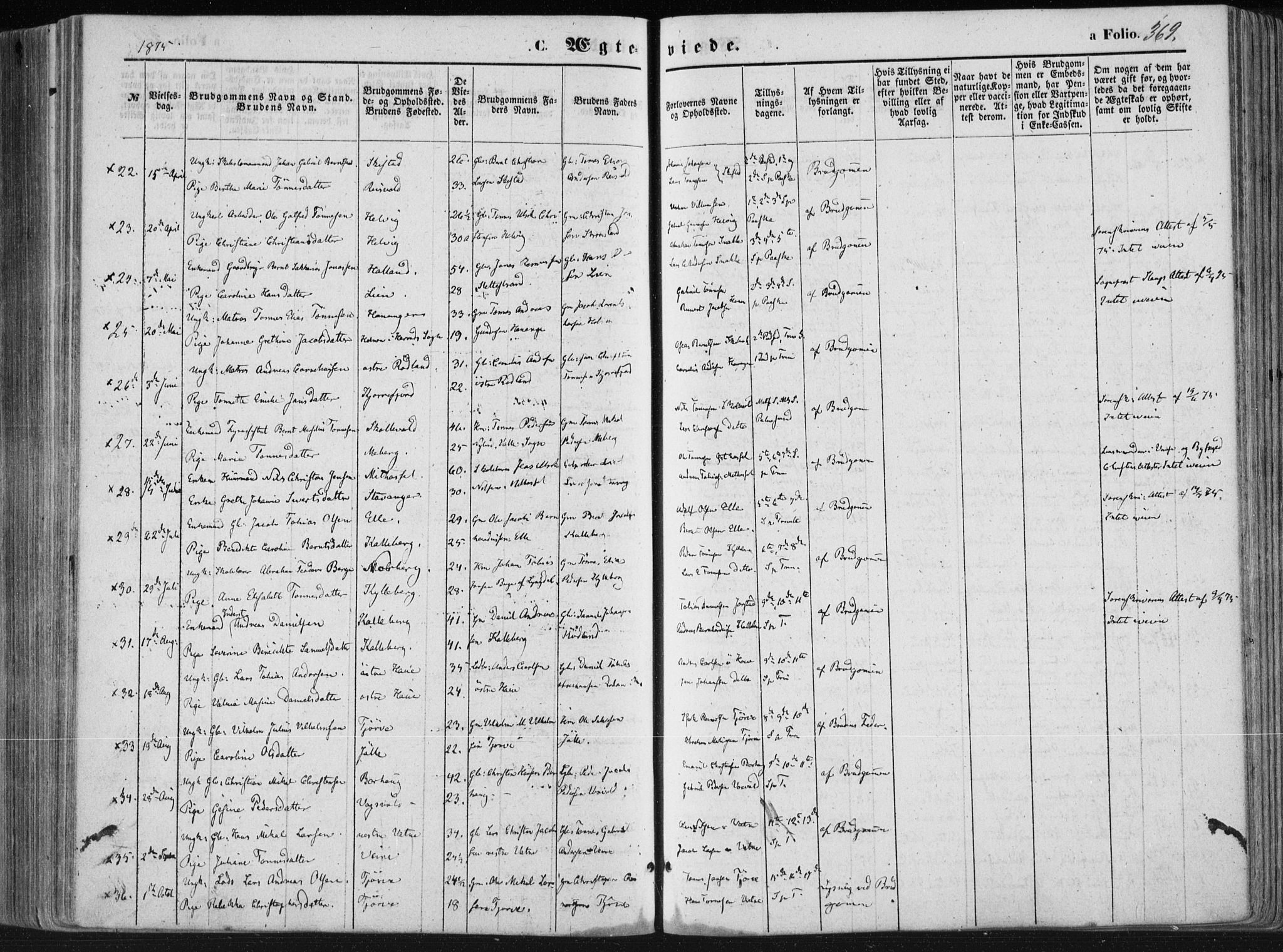 Lista sokneprestkontor, AV/SAK-1111-0027/F/Fa/L0011: Parish register (official) no. A 11, 1861-1878, p. 369