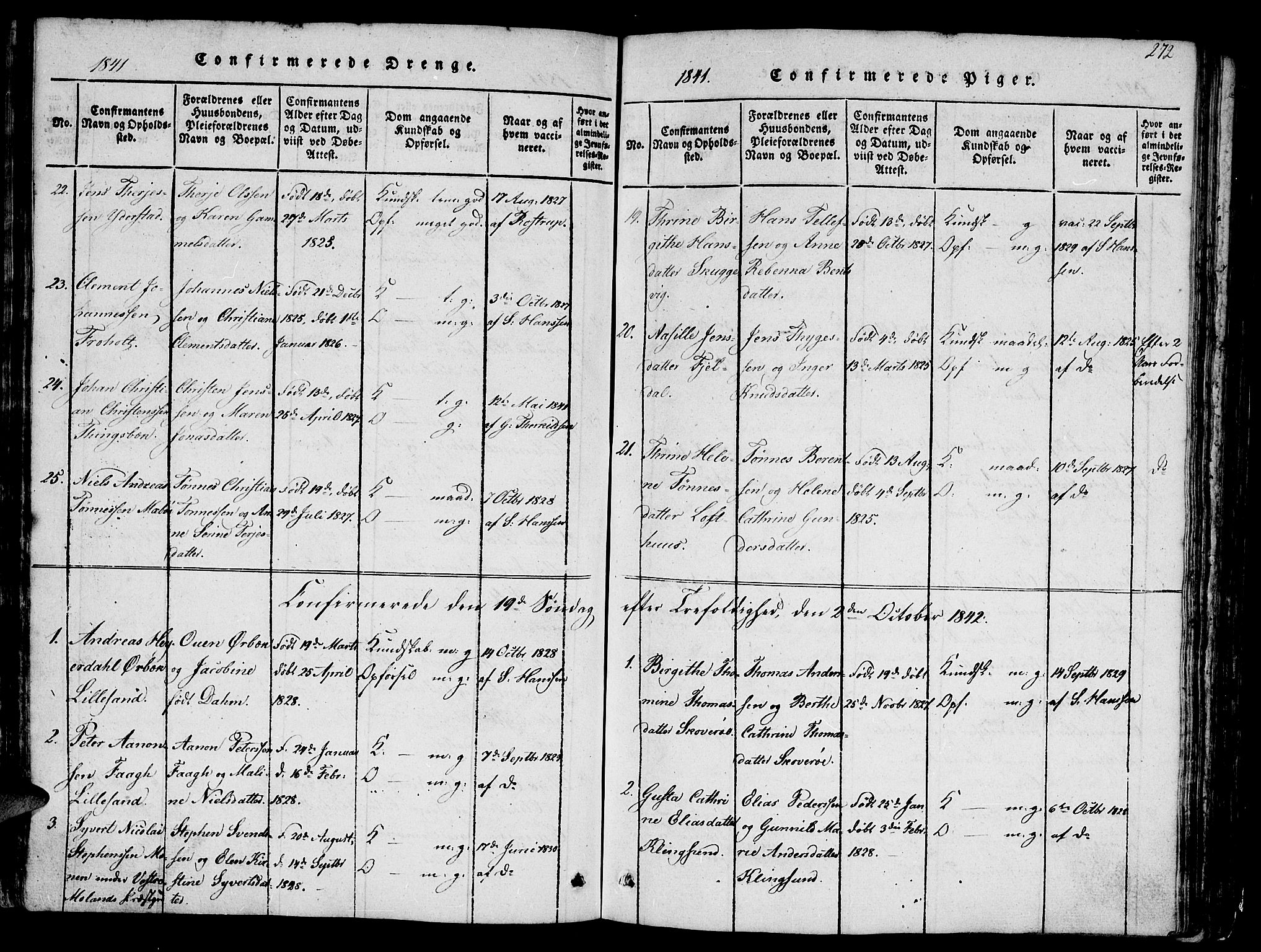 Vestre Moland sokneprestkontor, SAK/1111-0046/F/Fb/Fbb/L0001: Parish register (copy) no. B 1, 1816-1851, p. 272