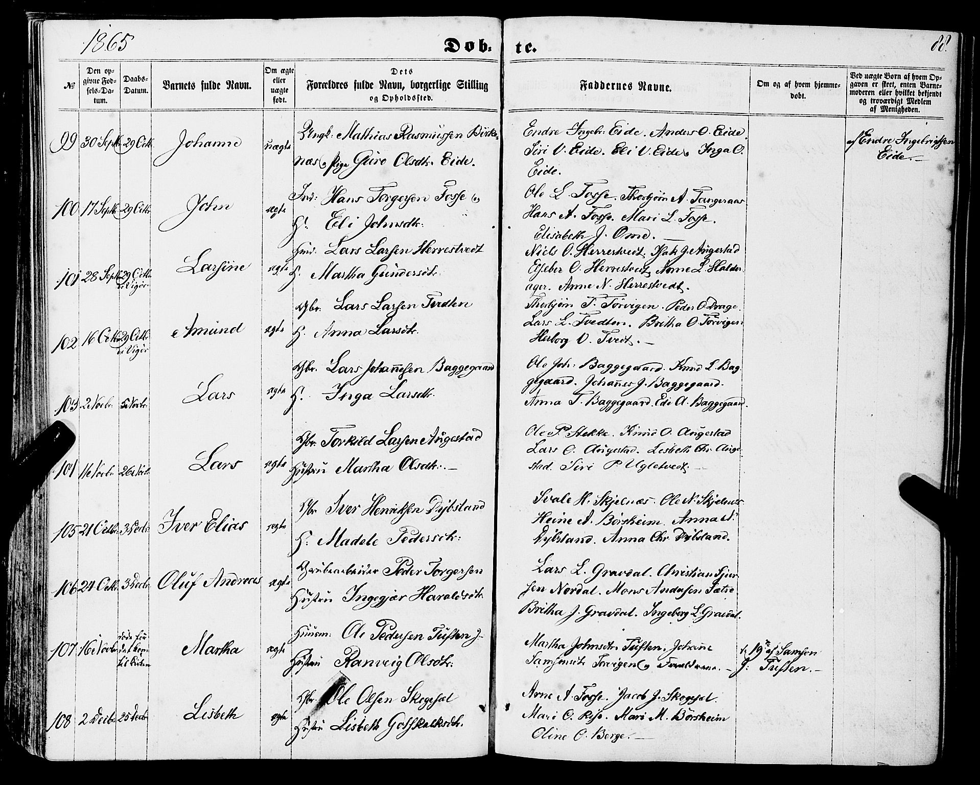 Strandebarm sokneprestembete, AV/SAB-A-78401/H/Haa: Parish register (official) no. A 8, 1858-1872, p. 88