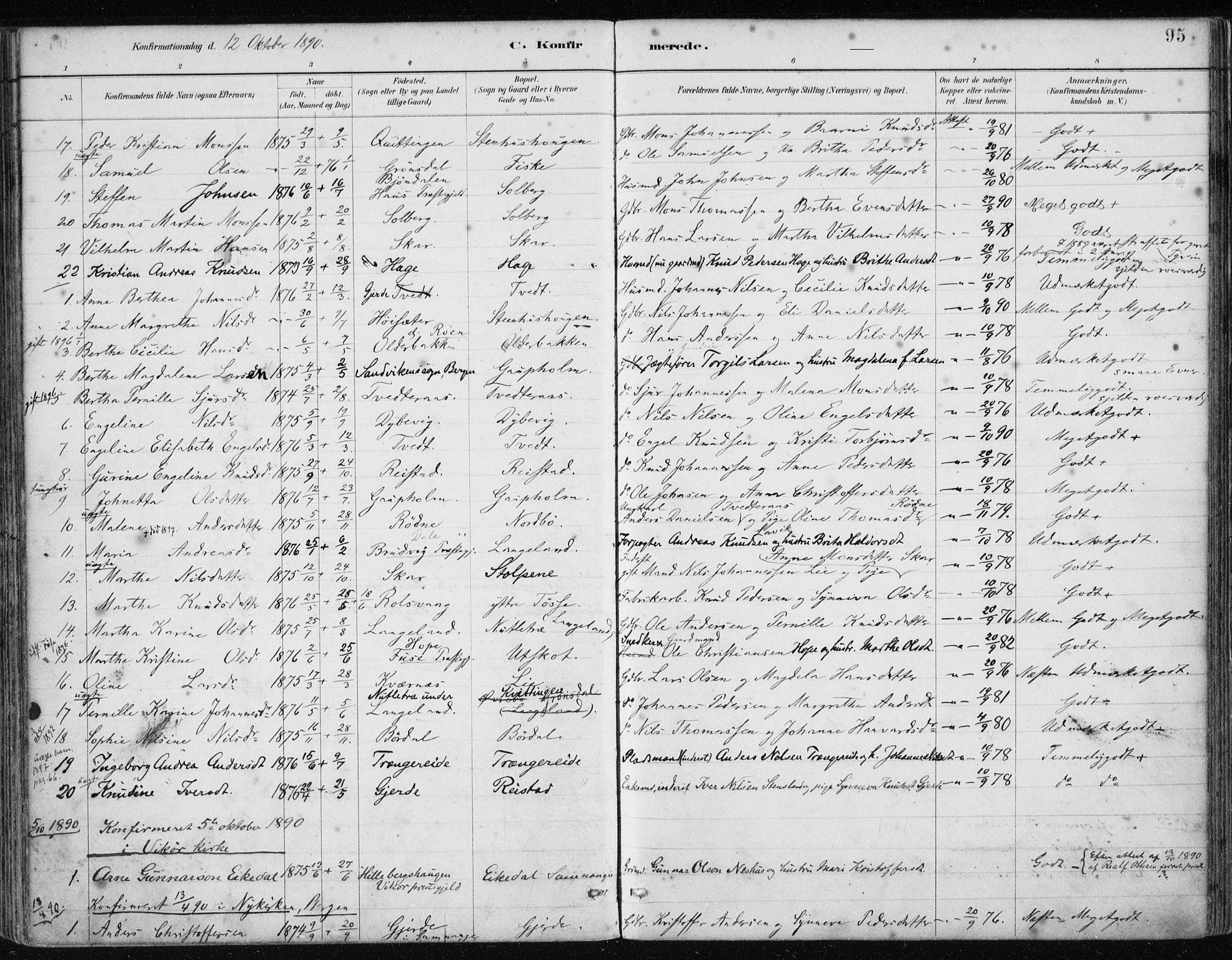 Samnanger Sokneprestembete, AV/SAB-A-77501/H/Haa: Parish register (official) no. A 1, 1885-1901, p. 95