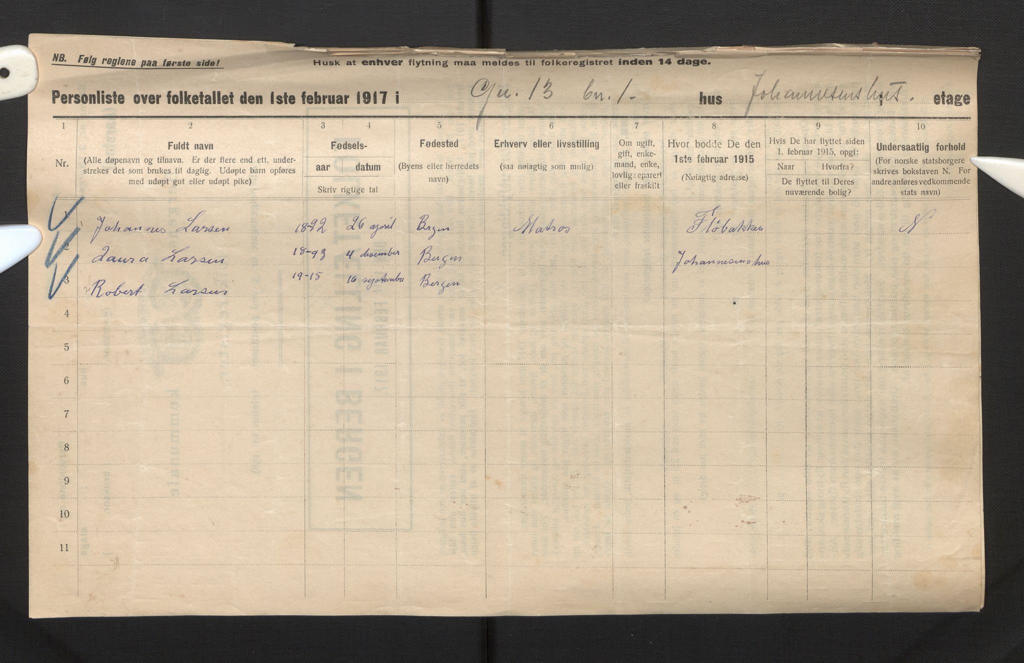 SAB, Municipal Census 1917 for Bergen, 1917, p. 52324