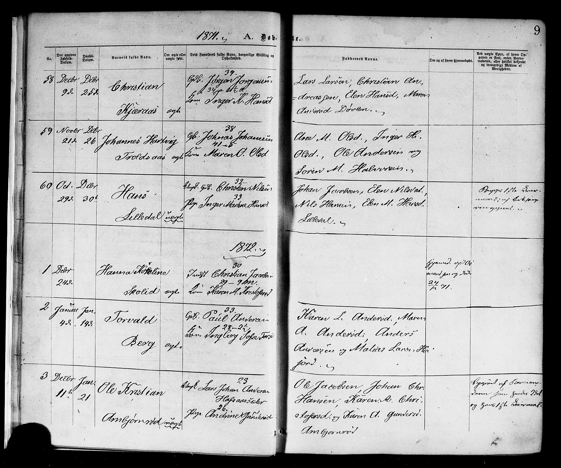 Andebu kirkebøker, SAKO/A-336/F/Fa/L0006: Parish register (official) no. 6, 1871-1878, p. 9