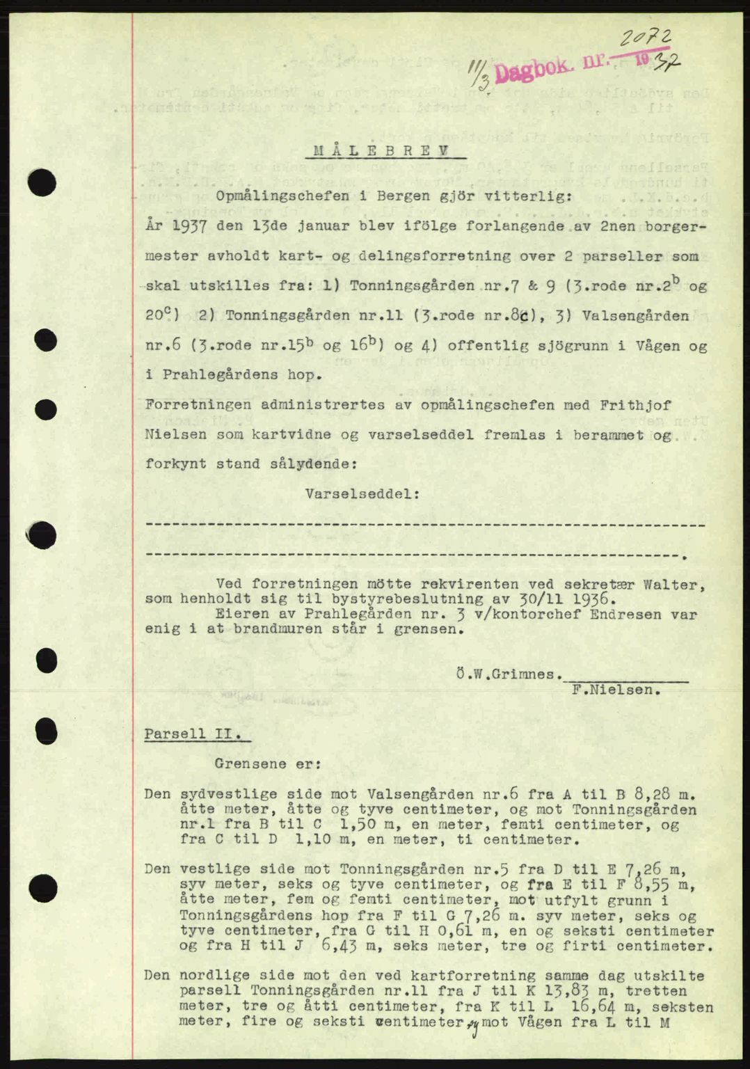 Byfogd og Byskriver i Bergen, AV/SAB-A-3401/03/03Bc/L0004: Mortgage book no. A3-4, 1936-1937, Diary no: : 2072/1937