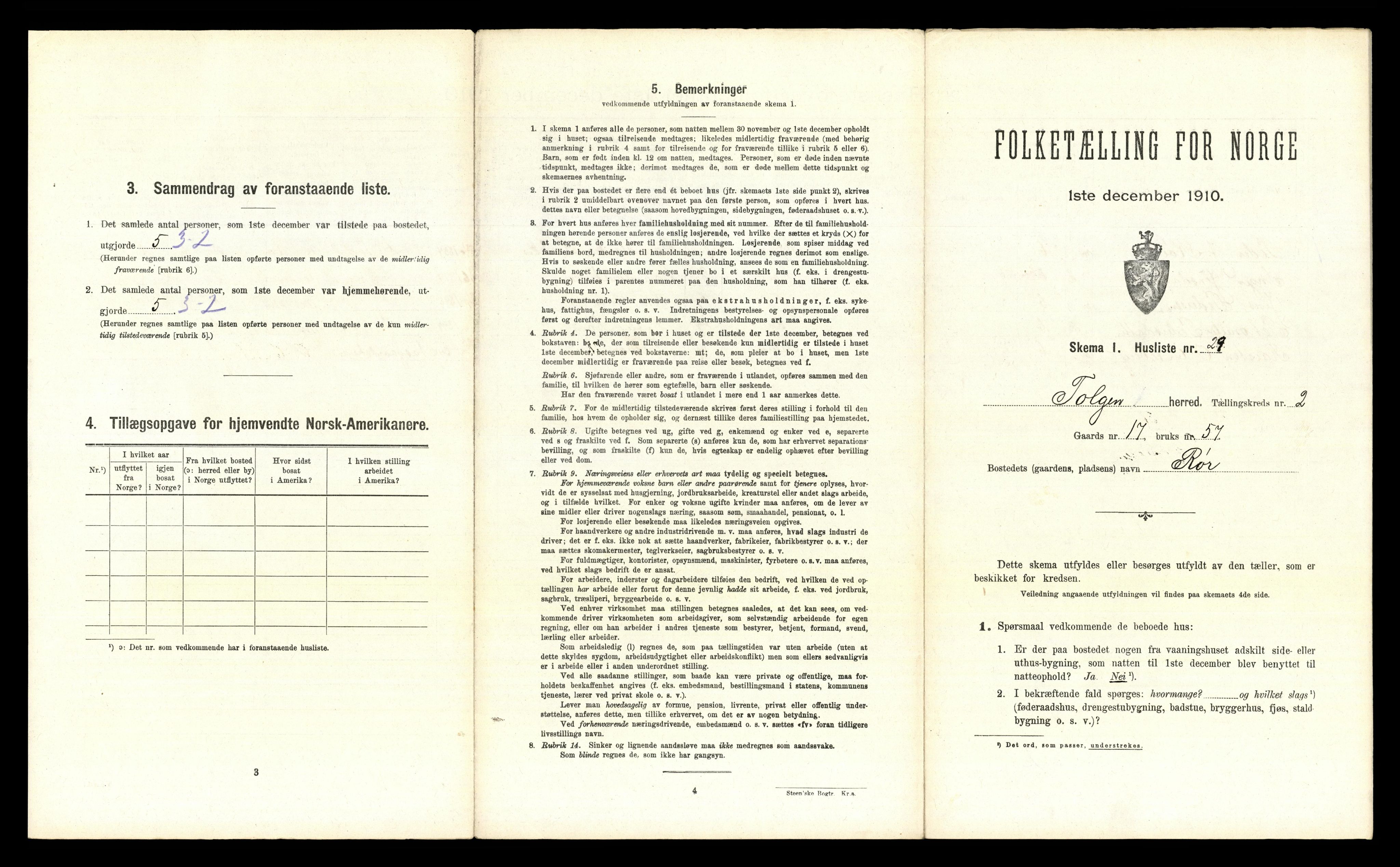 RA, 1910 census for Tolga, 1910, p. 196