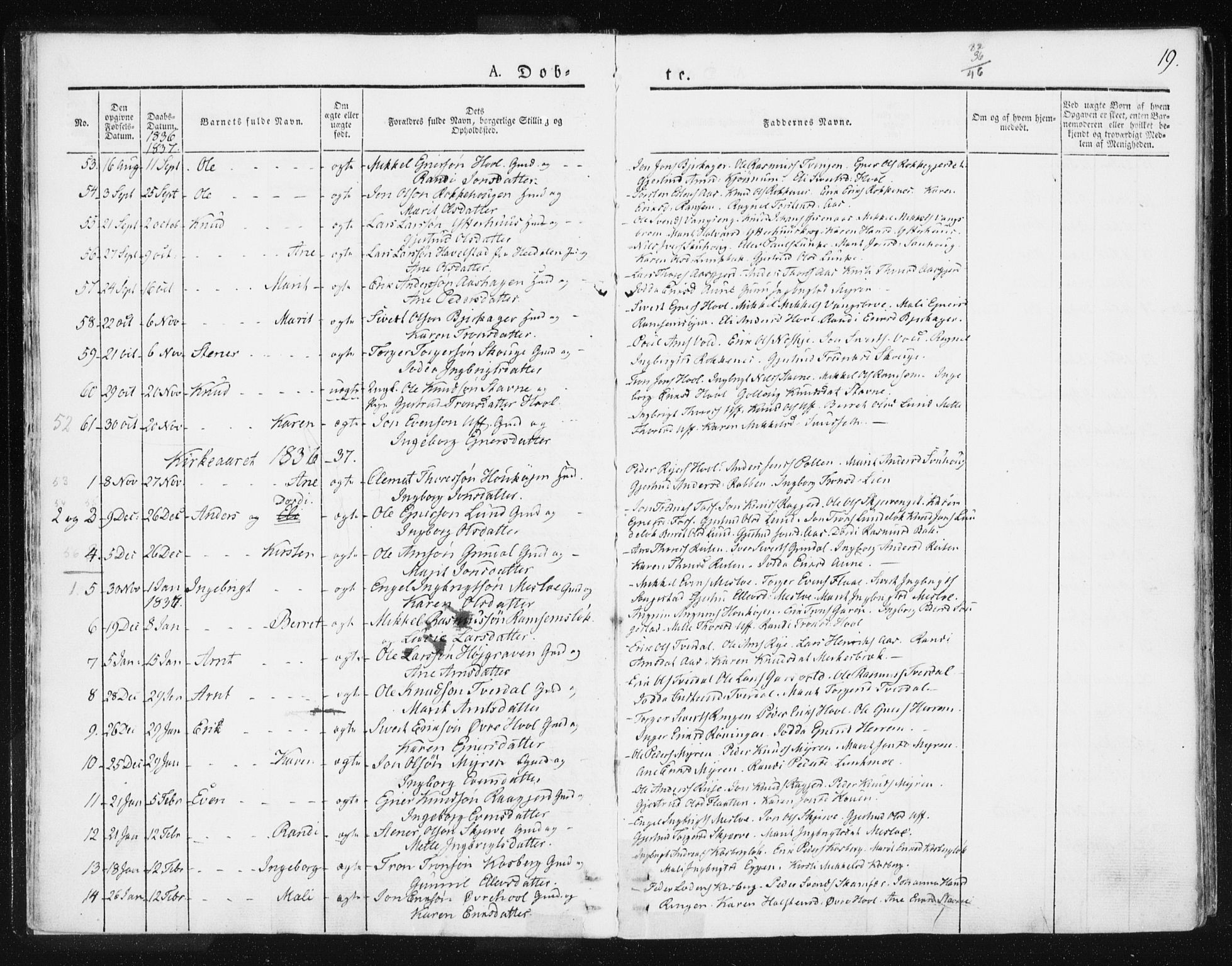 Ministerialprotokoller, klokkerbøker og fødselsregistre - Sør-Trøndelag, AV/SAT-A-1456/674/L0869: Parish register (official) no. 674A01, 1829-1860, p. 19