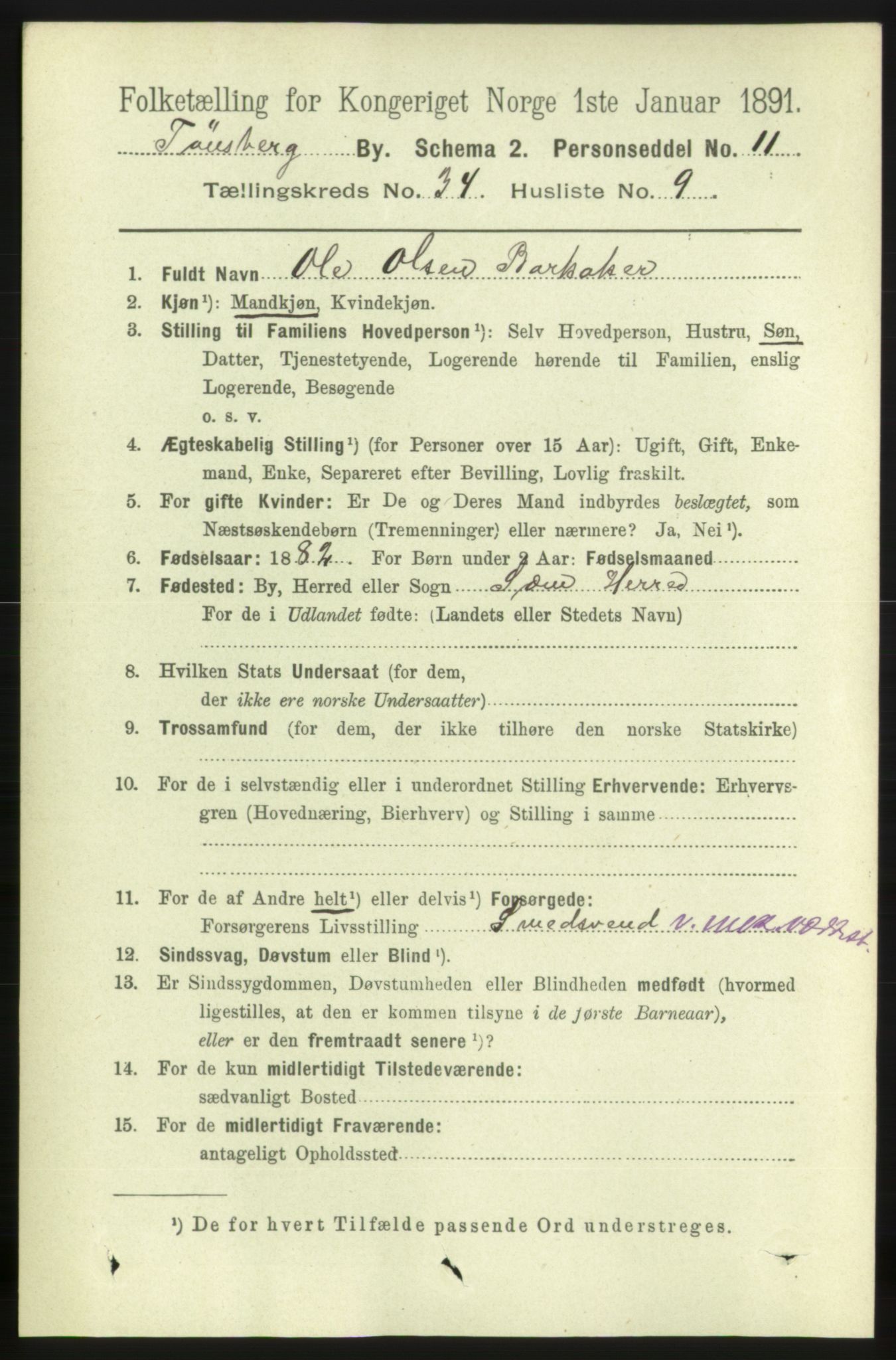 RA, 1891 census for 0705 Tønsberg, 1891, p. 7767