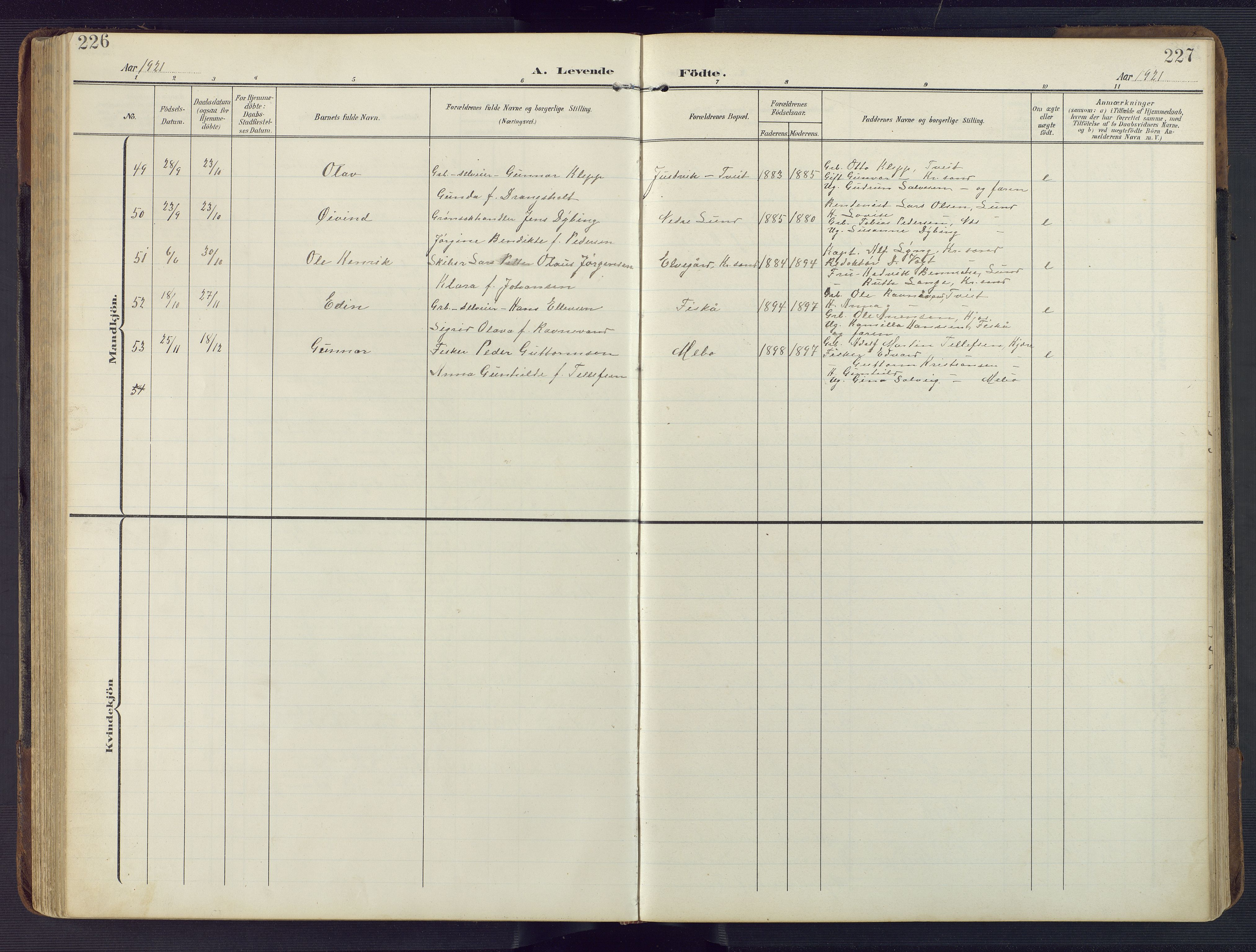 Oddernes sokneprestkontor, AV/SAK-1111-0033/F/Fb/Fba/L0010: Parish register (copy) no. B 10, 1907-1941, p. 226-227