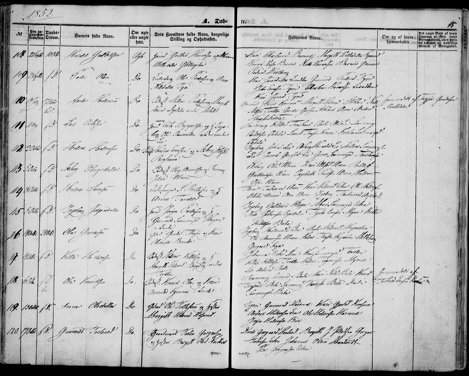 Bø kirkebøker, AV/SAKO-A-257/F/Fa/L0008: Parish register (official) no. 8, 1849-1861, p. 45