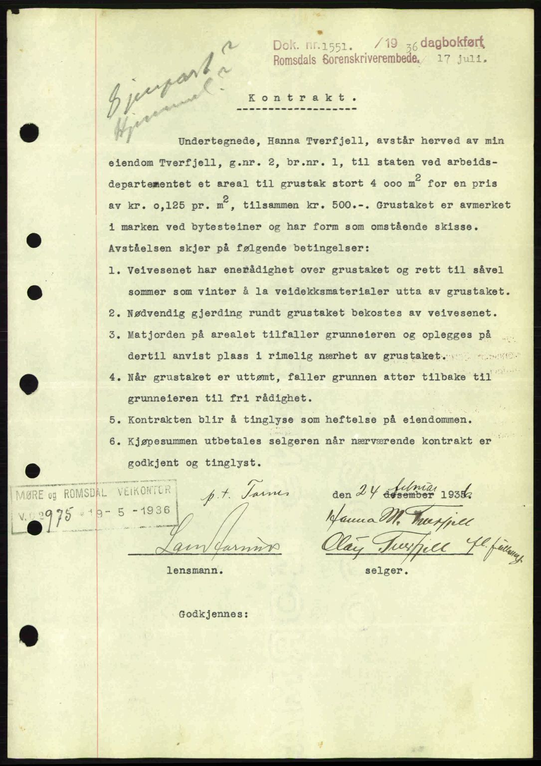 Romsdal sorenskriveri, AV/SAT-A-4149/1/2/2C: Mortgage book no. A1, 1936-1936, Diary no: : 1551/1936