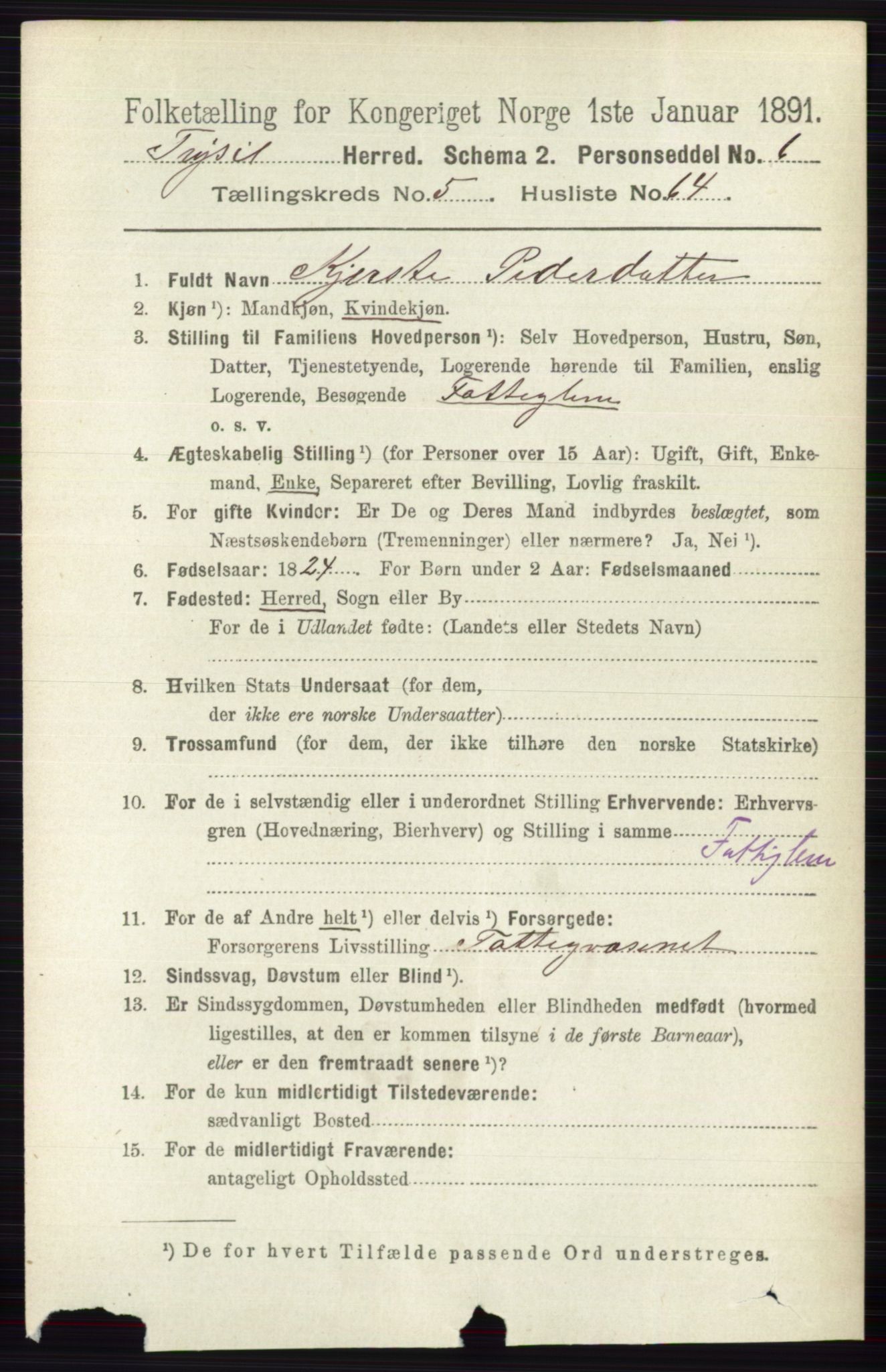 RA, 1891 census for 0428 Trysil, 1891, p. 2731