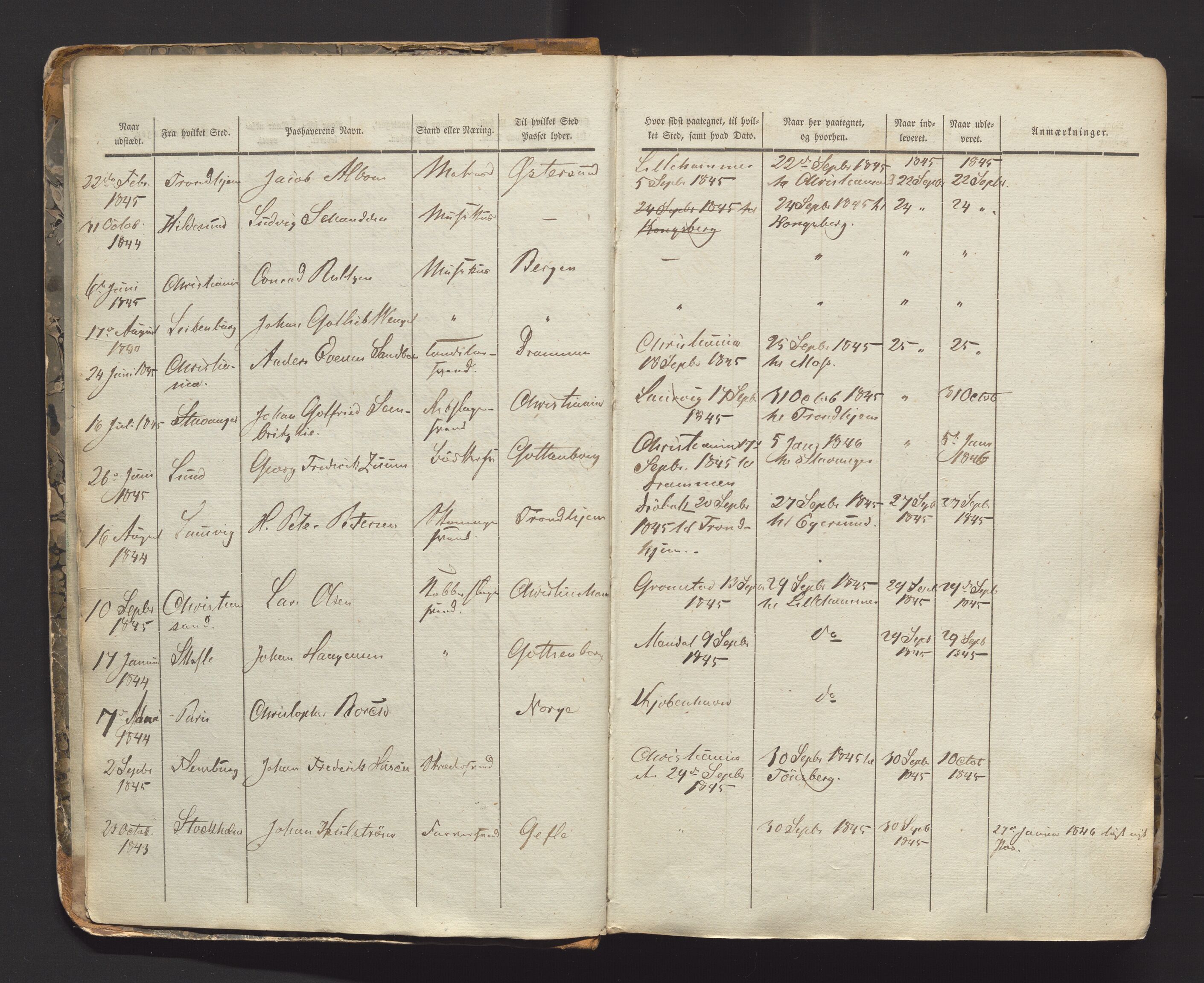 Drammen politikammer, AV/SAKO-A-623/I/Ia/Iaa/L0001: Passjournal, 1845-1860