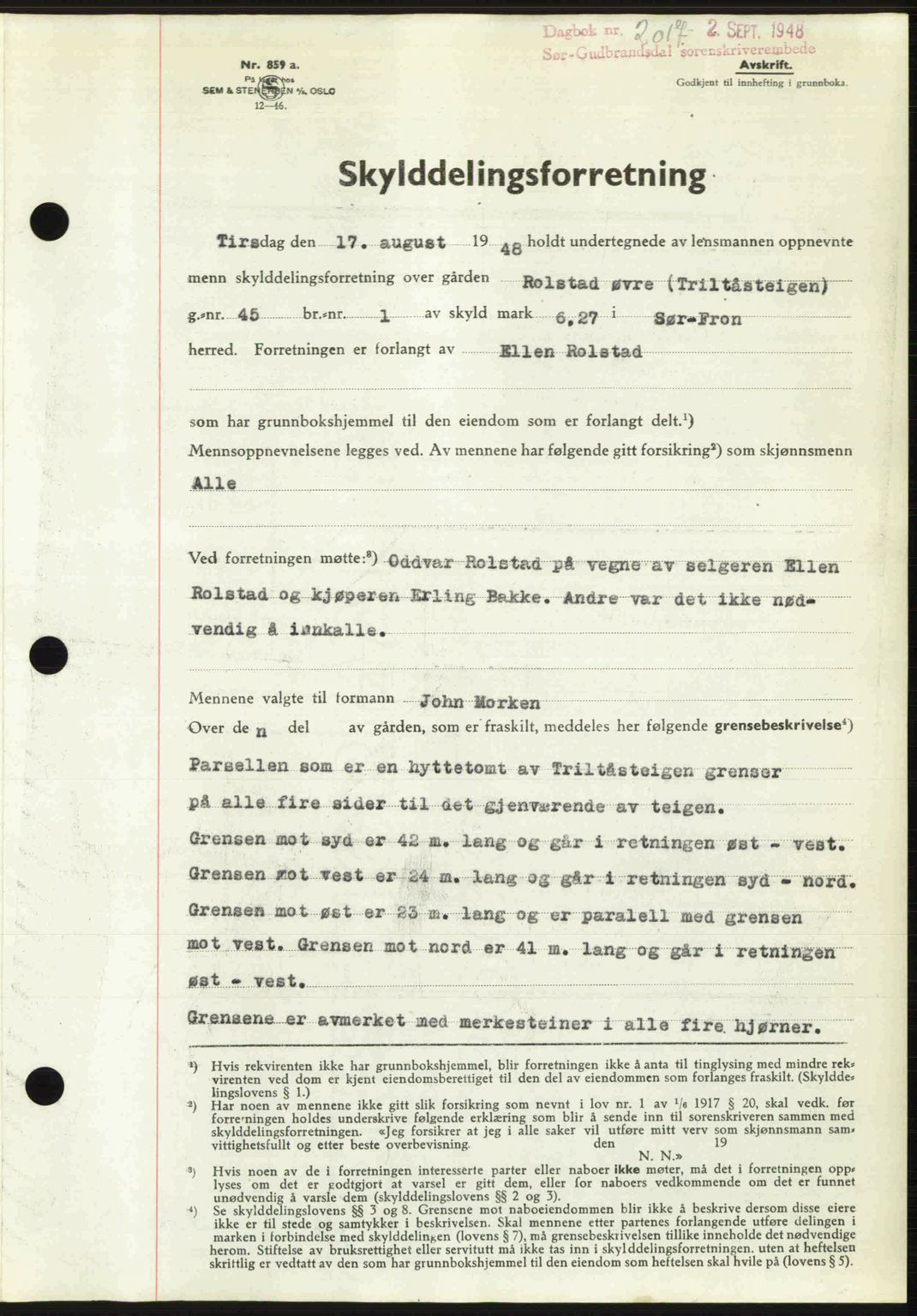 Sør-Gudbrandsdal tingrett, SAH/TING-004/H/Hb/Hbd/L0022: Mortgage book no. A22, 1948-1948, Diary no: : 2017/1948