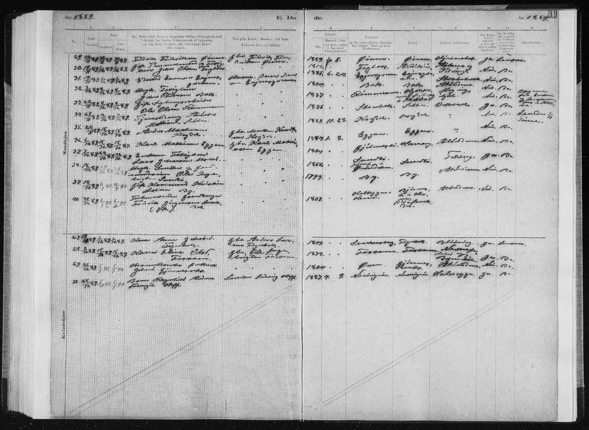 Ministerialprotokoller, klokkerbøker og fødselsregistre - Sør-Trøndelag, SAT/A-1456/668/L0818: Parish register (copy) no. 668C07, 1885-1898, p. 309