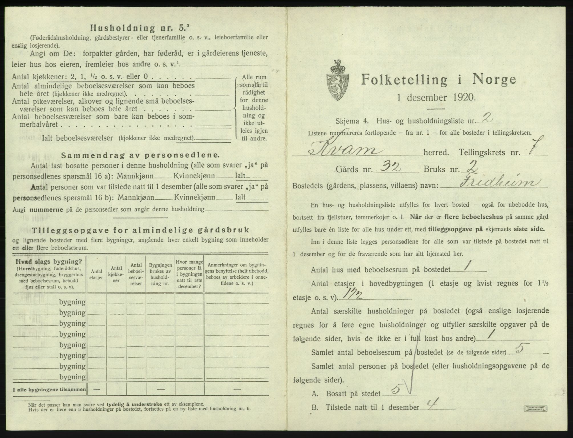 SAB, 1920 census for Kvam, 1920, p. 560