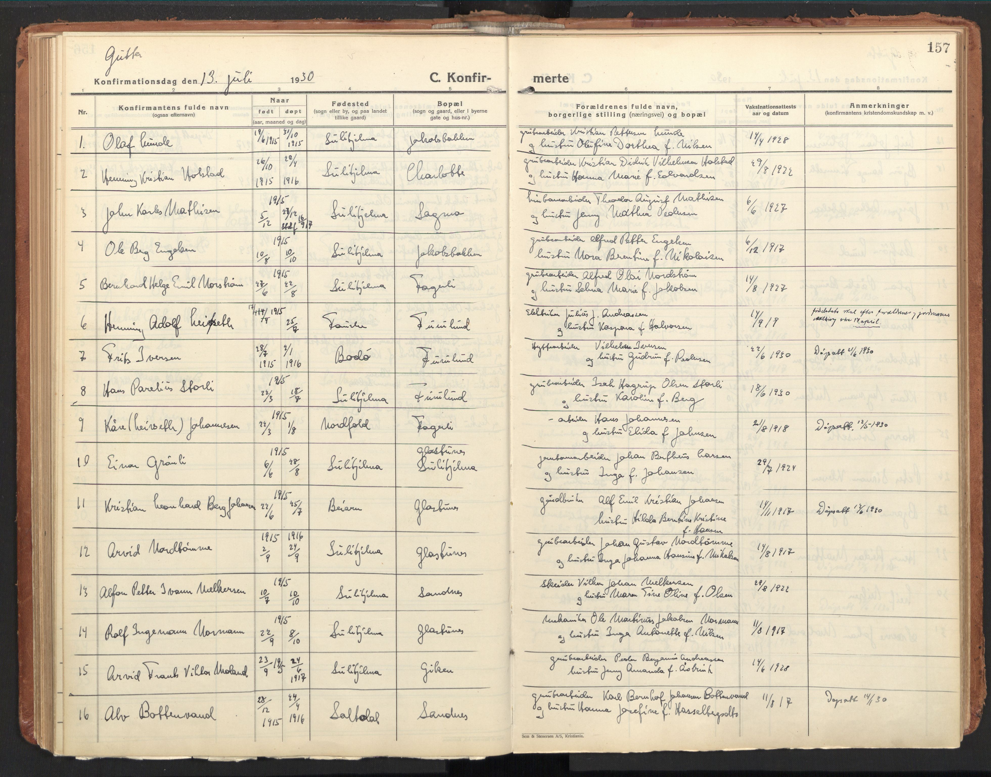 Ministerialprotokoller, klokkerbøker og fødselsregistre - Nordland, SAT/A-1459/850/L0716: Curate's parish register no. 850B06, 1924-1938, p. 157