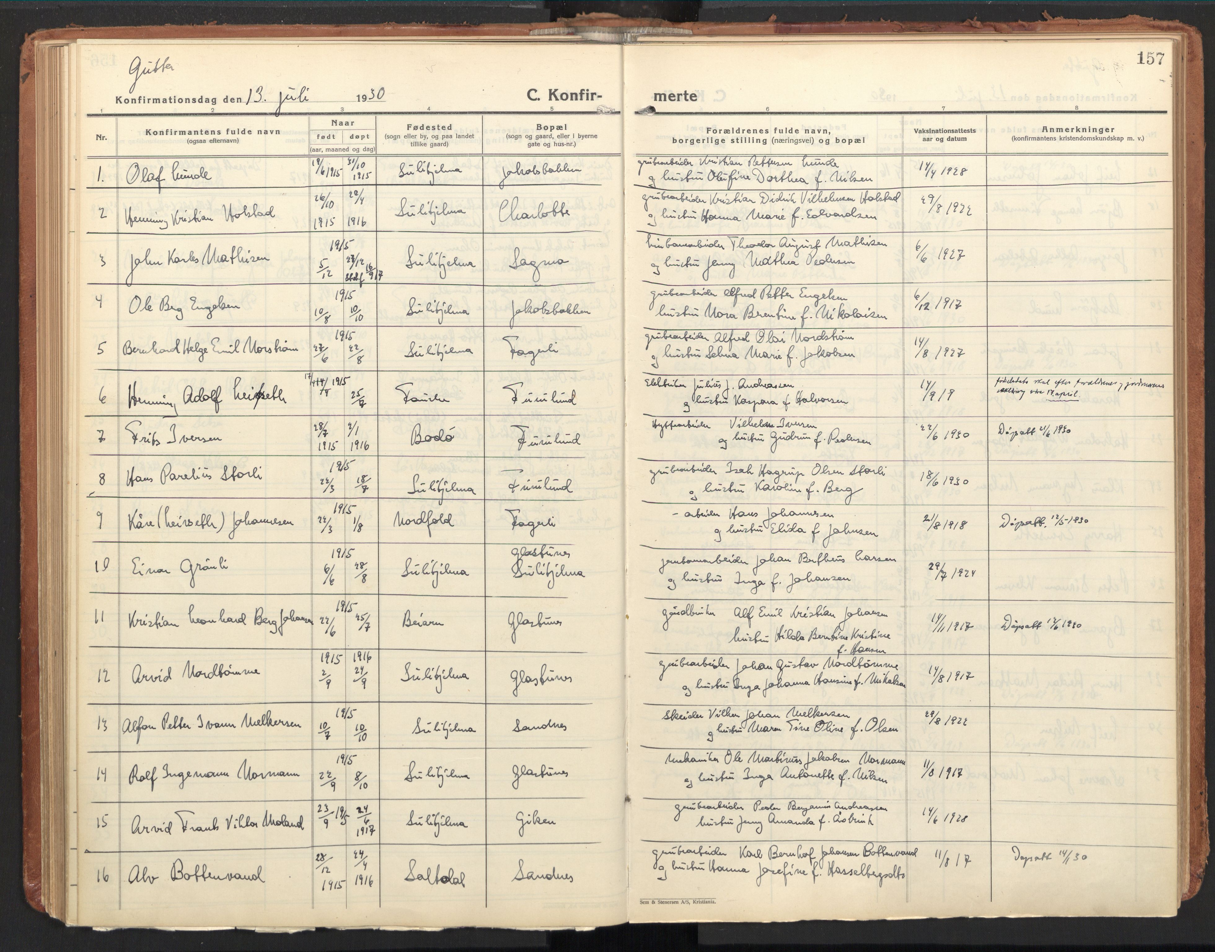 Ministerialprotokoller, klokkerbøker og fødselsregistre - Nordland, AV/SAT-A-1459/850/L0716: Curate's parish register no. 850B06, 1924-1938, p. 157