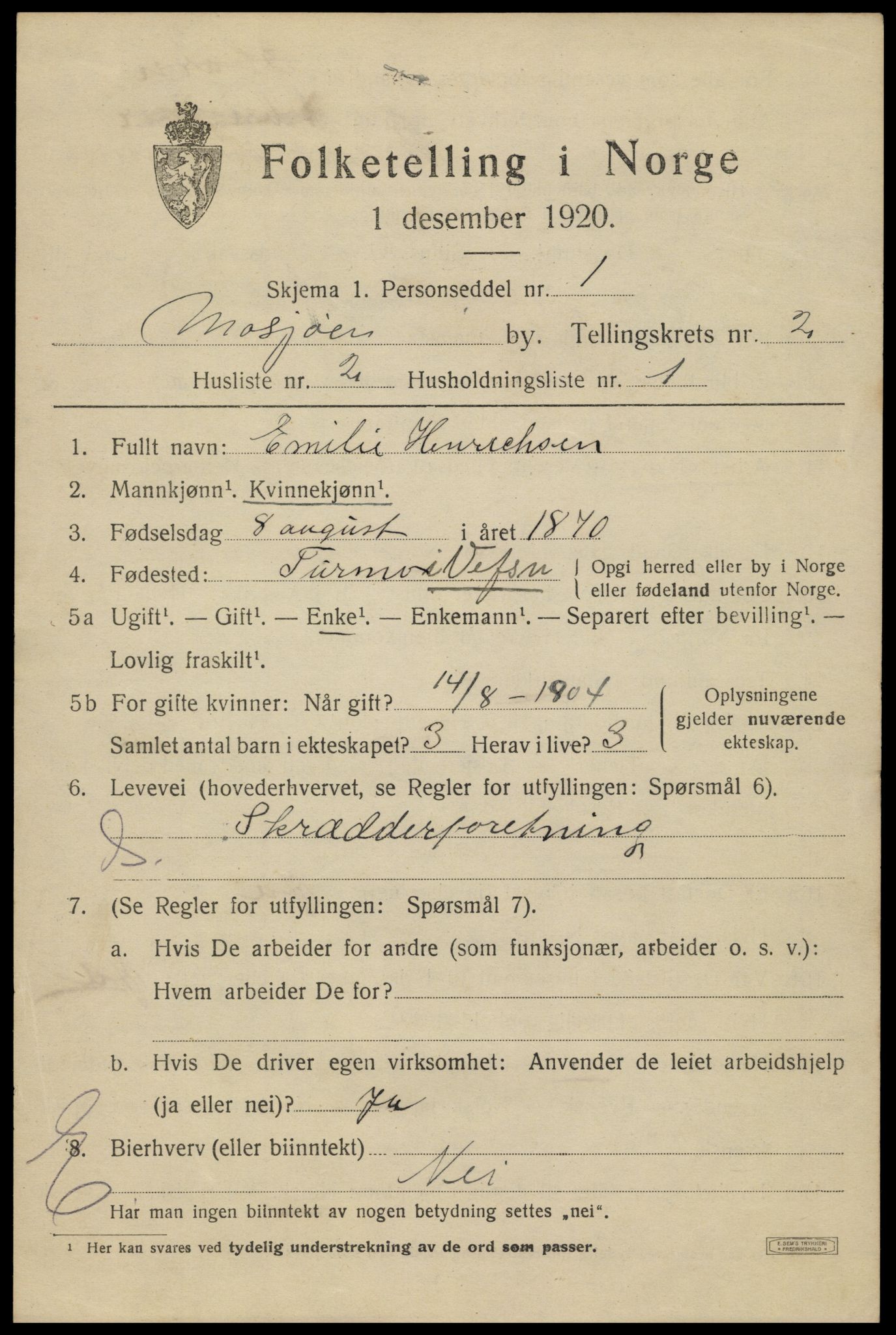 SAT, 1920 census for Mosjøen, 1920, p. 3432