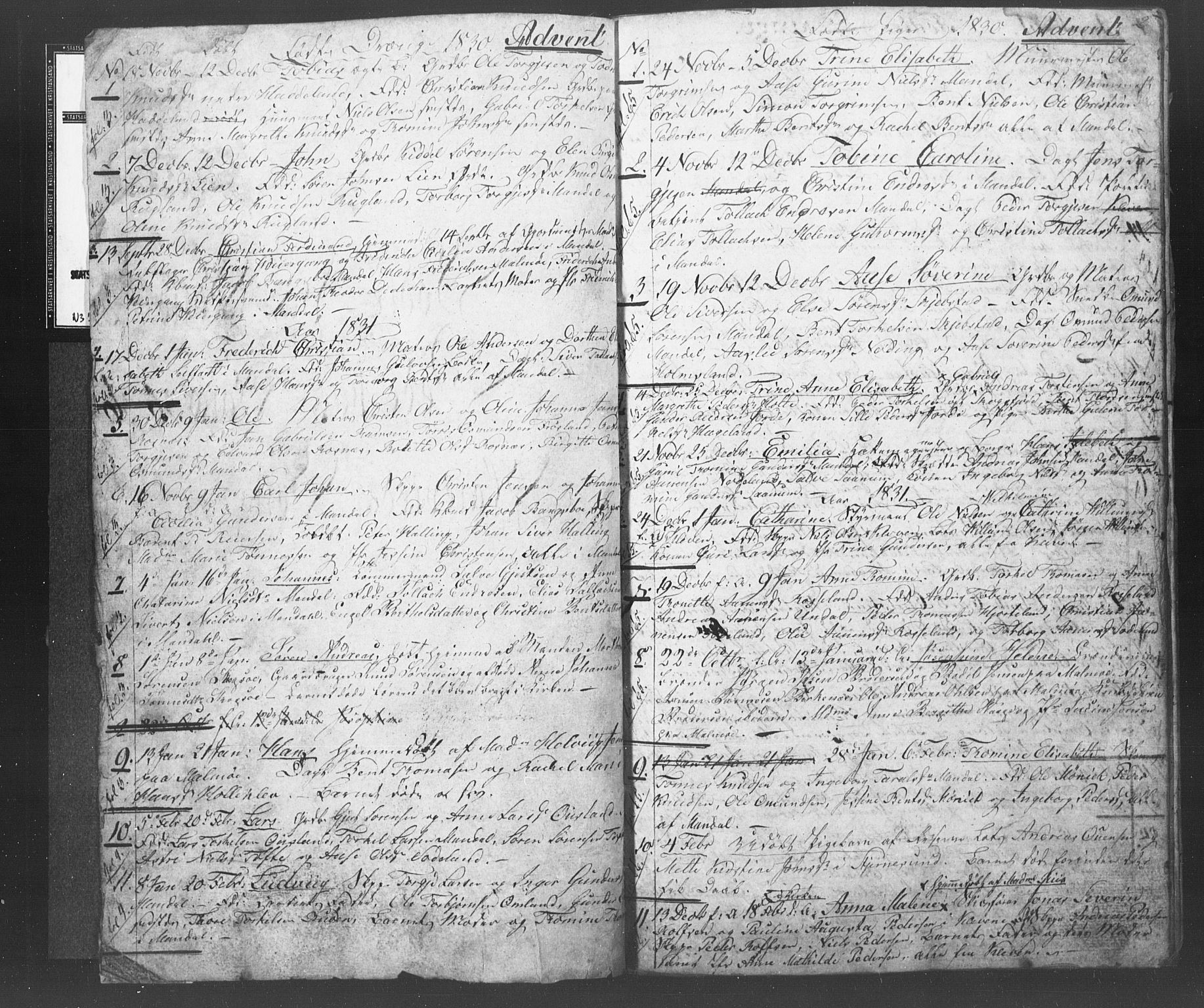 Mandal sokneprestkontor, SAK/1111-0030/F/Fb/Fba/L0003: Parish register (copy) no. B 1B, 1831-1834, p. 2