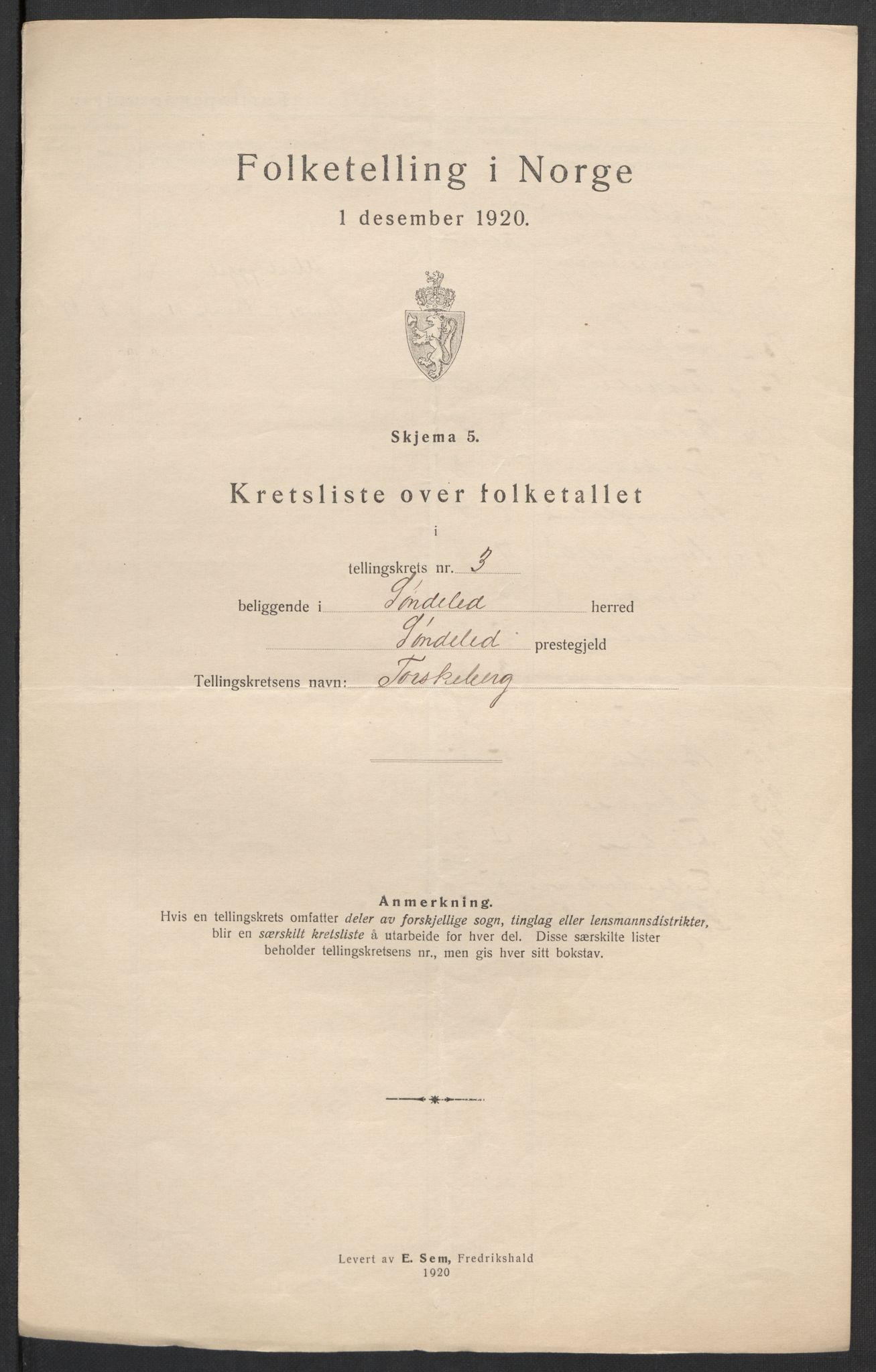 SAK, 1920 census for Søndeled, 1920, p. 12