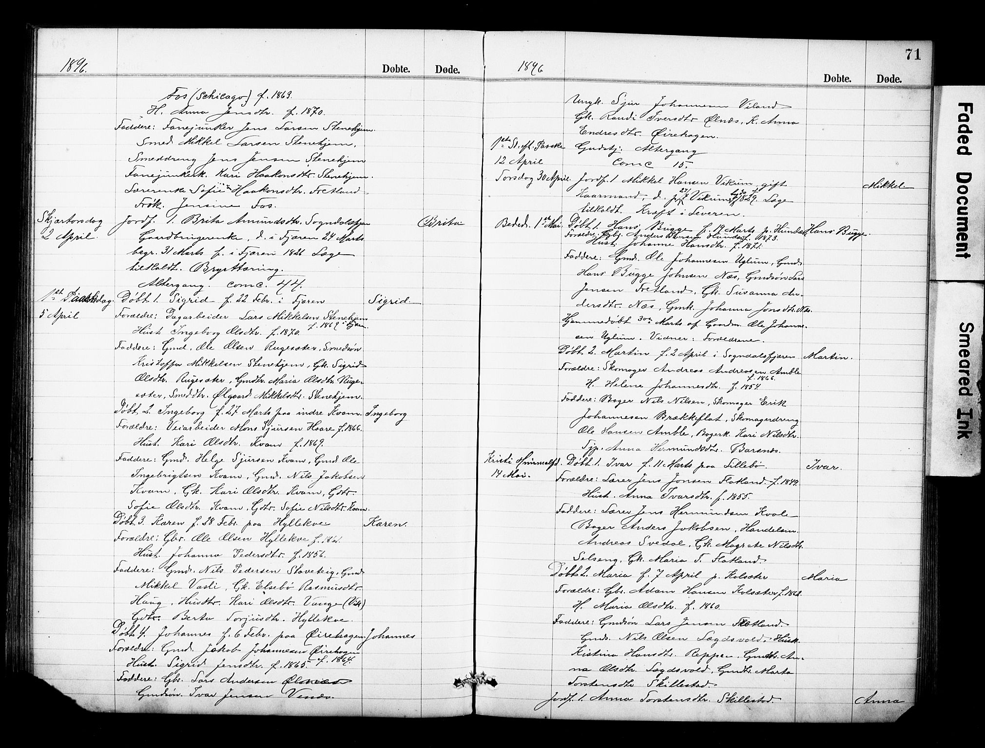 Sogndal sokneprestembete, AV/SAB-A-81301/H/Hab/Haba/L0001: Parish register (copy) no. A 1, 1887-1907, p. 71