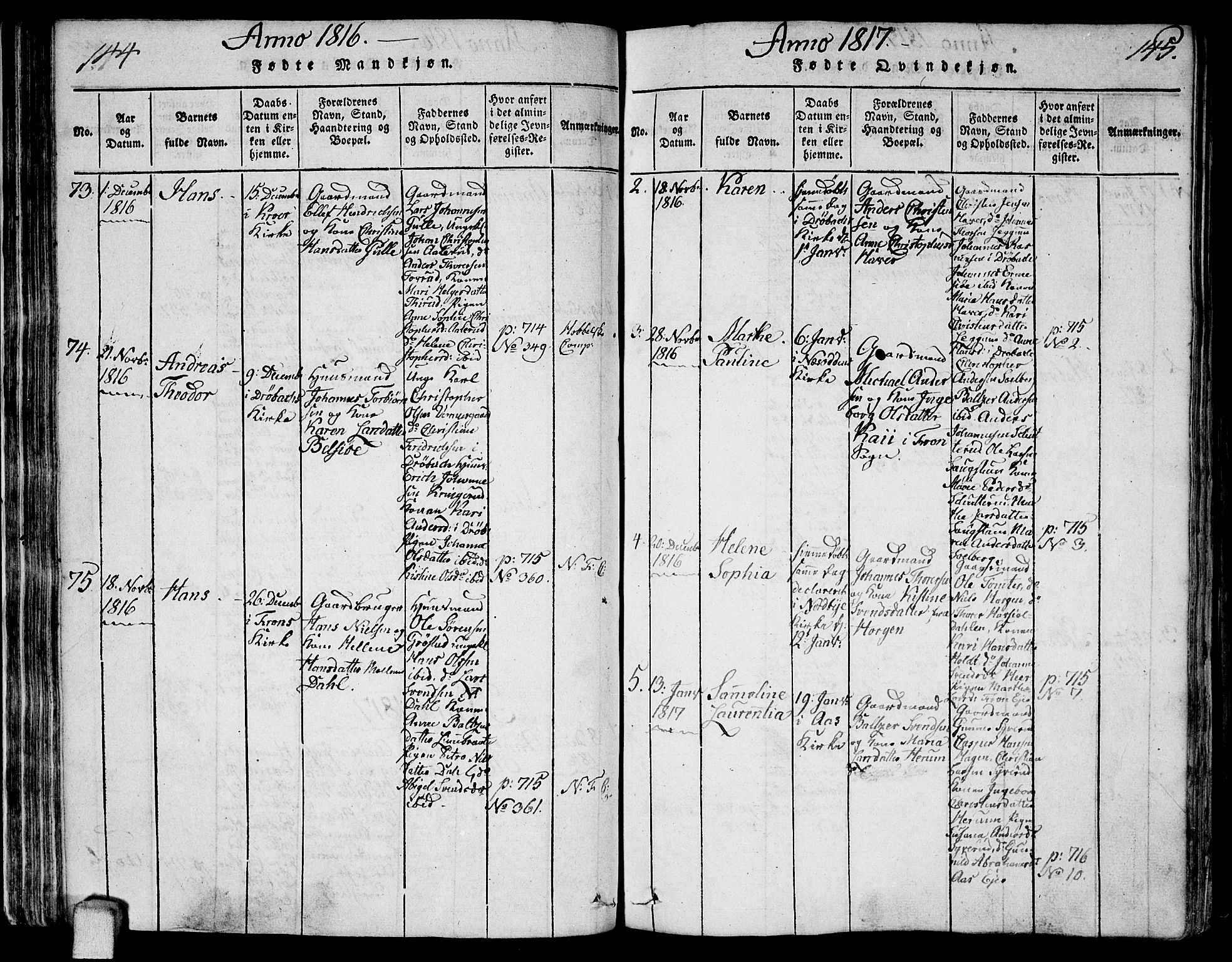 Ås prestekontor Kirkebøker, AV/SAO-A-10894/F/Fa/L0003: Parish register (official) no. I 3, 1814-1818, p. 144-145