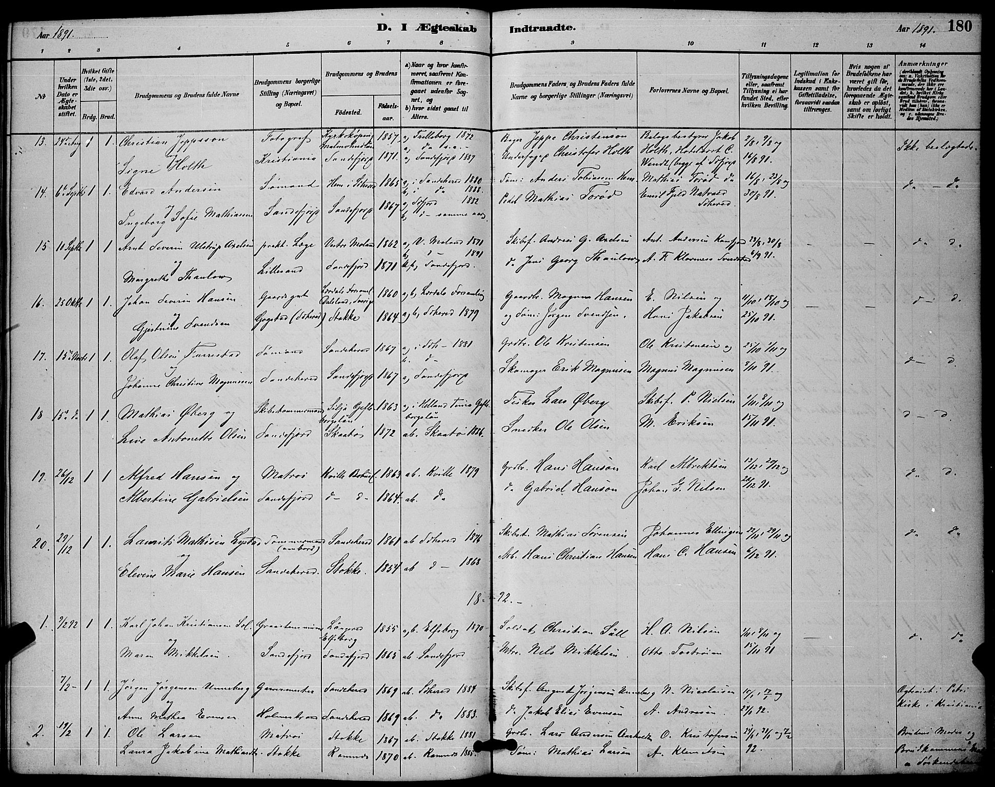 Sandefjord kirkebøker, SAKO/A-315/G/Ga/L0001: Parish register (copy) no. 1, 1885-1903, p. 180