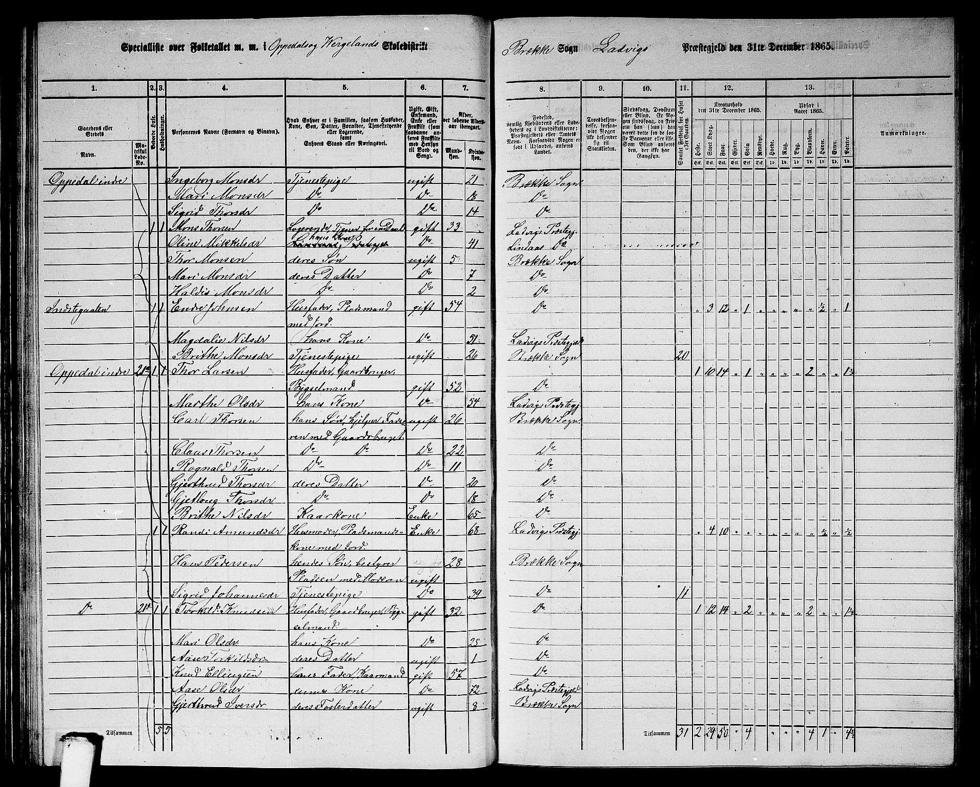 RA, 1865 census for Lavik, 1865, p. 75