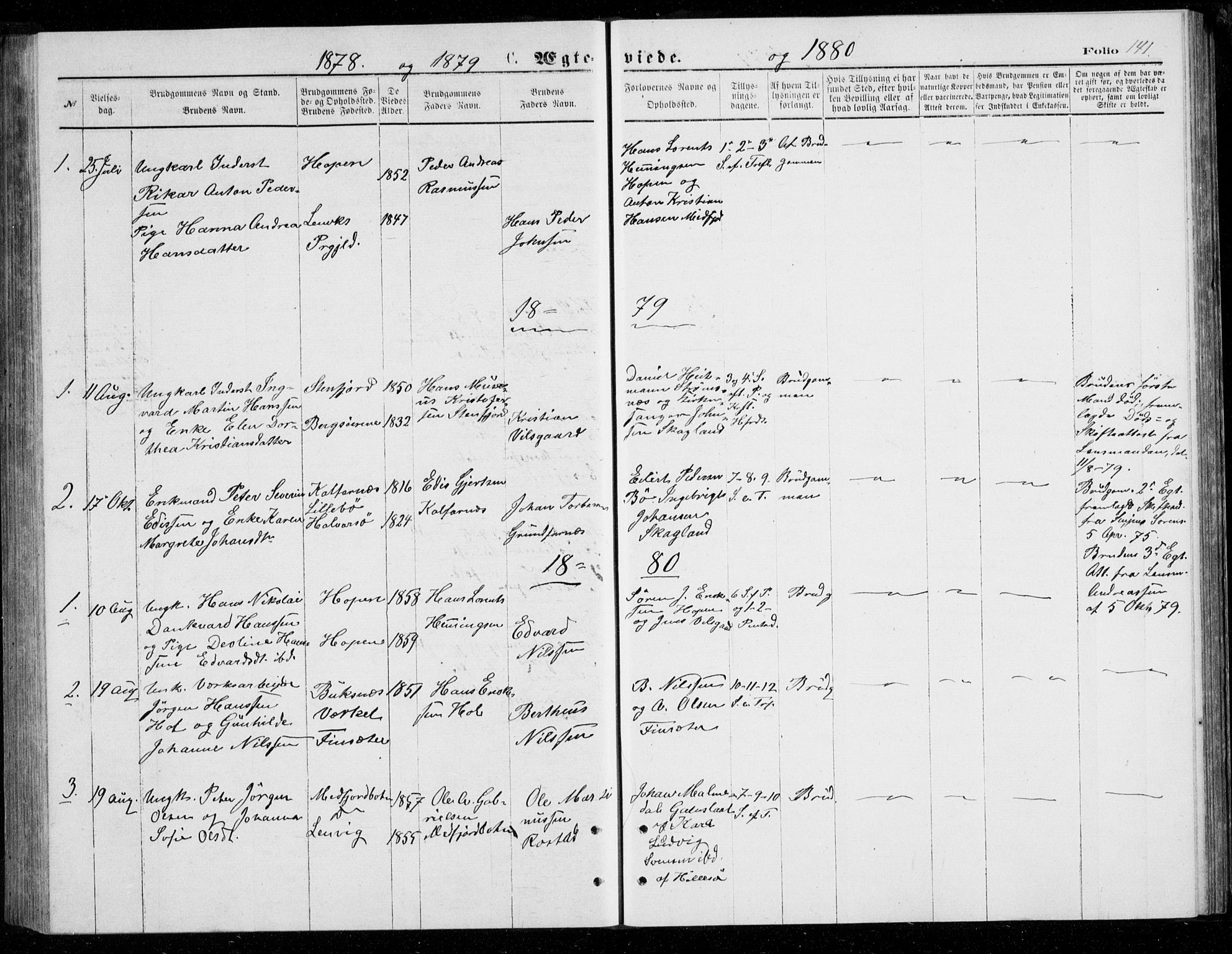 Berg sokneprestkontor, AV/SATØ-S-1318/G/Ga/Gab/L0003klokker: Parish register (copy) no. 3, 1874-1886, p. 141