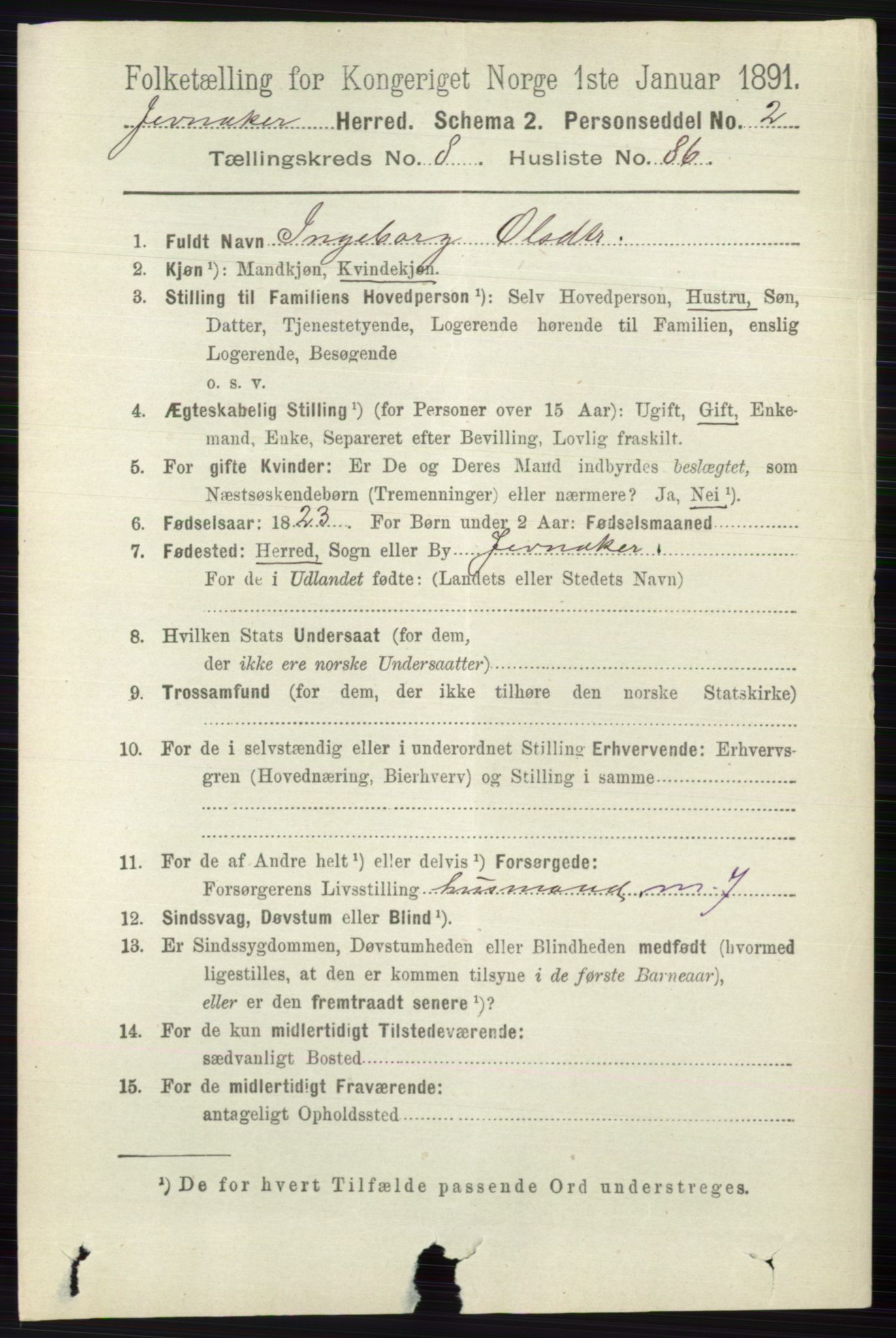 RA, 1891 census for 0532 Jevnaker, 1891, p. 4876