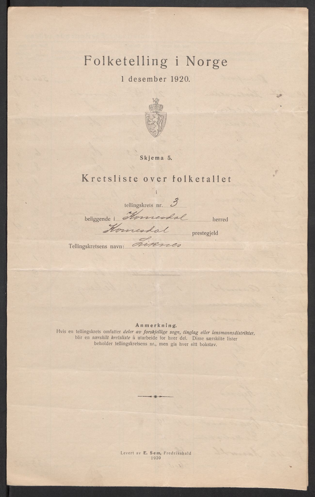 SAK, 1920 census for Kvinesdal, 1920, p. 18