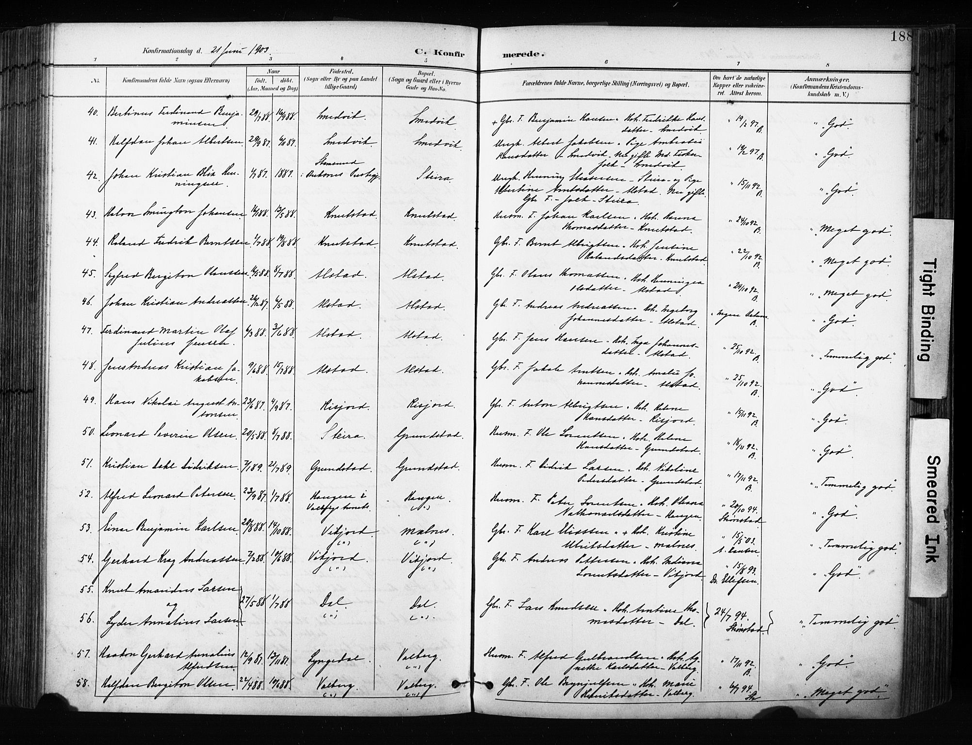 Ministerialprotokoller, klokkerbøker og fødselsregistre - Nordland, AV/SAT-A-1459/880/L1134: Parish register (official) no. 880A08, 1899-1908, p. 188