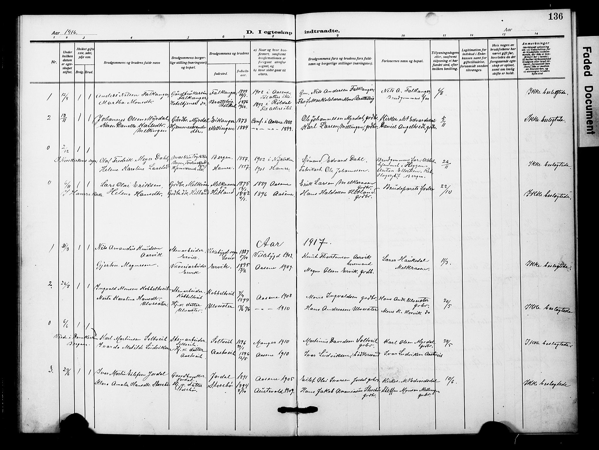 Åsane sokneprestembete, SAB/A-79401/H/Hab: Parish register (copy) no. A 4, 1915-1927, p. 136