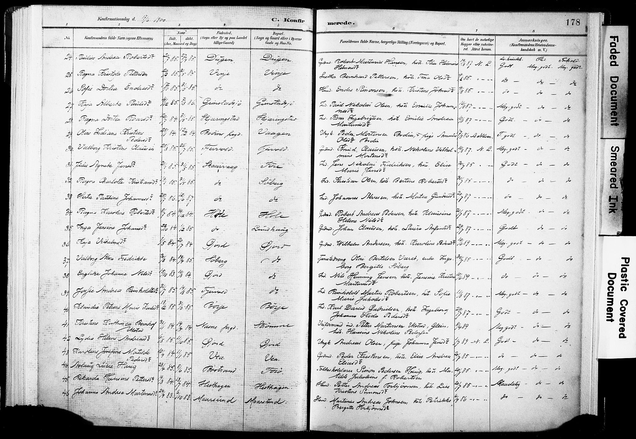 Ministerialprotokoller, klokkerbøker og fødselsregistre - Nordland, AV/SAT-A-1459/891/L1304: Parish register (official) no. 891A09, 1895-1921, p. 178